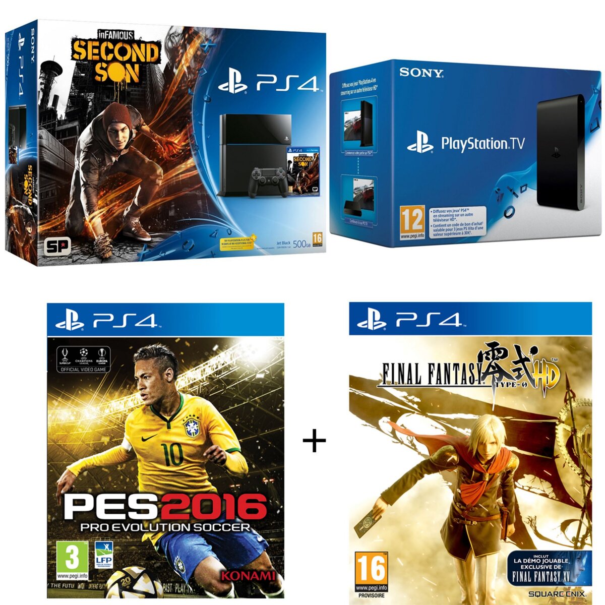 Console PS4 500 Go inFamous + Playstation TV + PES 2016 + Final Fantasy : Type 0