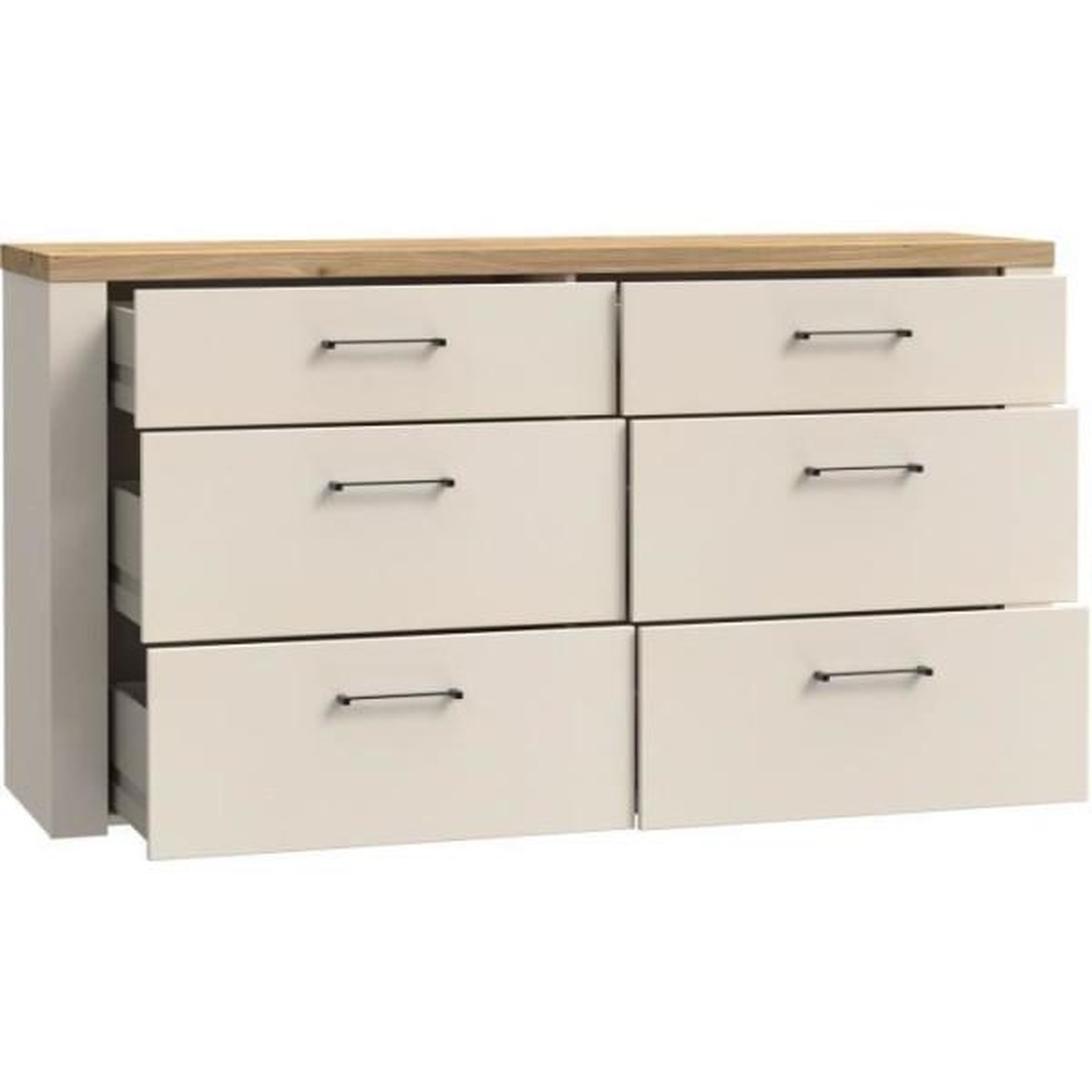 Voir la diapositive 5 : MARKET24 Commode - NELLEKE - 6 tiroirs - Sable / Bois - L156,3 x P41,3 x H83,1 cm