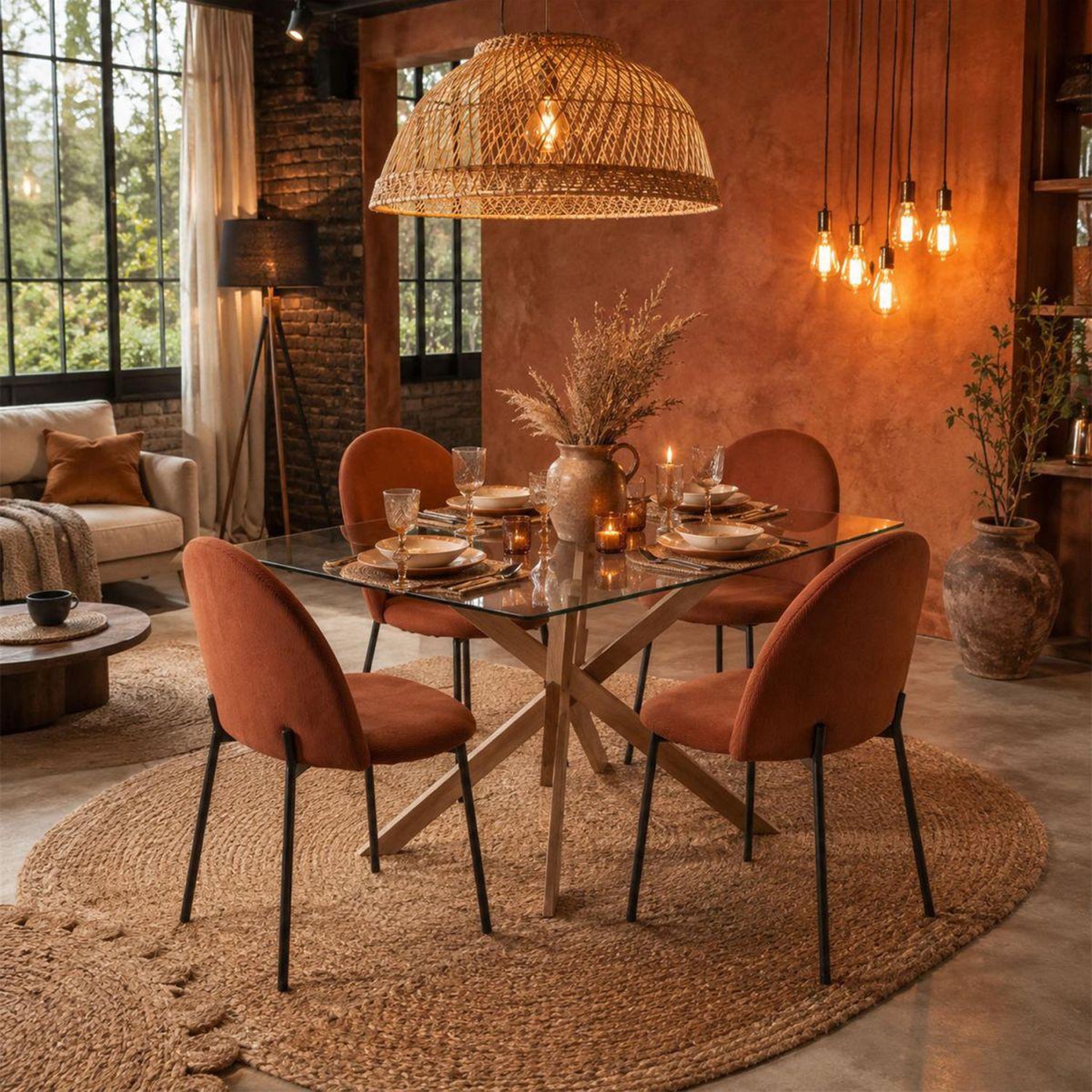 Voir la diapositive 6 : The Home Deco Factory Lot de 4 Chaises Côtelées Arches  Jules  78cm Terracotta