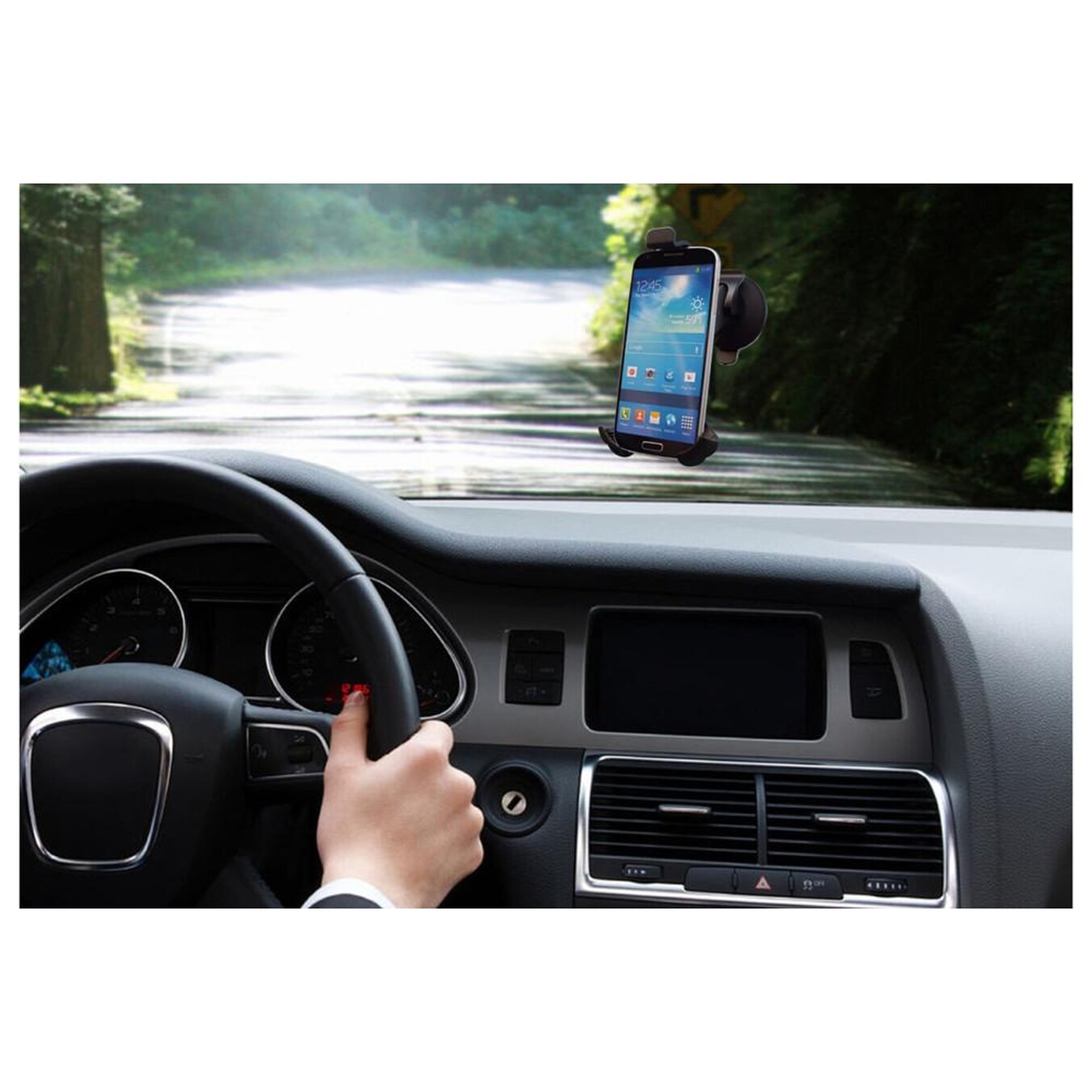 Voir la diapositive 3 : Support auto pour smartphone avec ventouse sur grille d'aération, noir, tête rotative 360°, compatible jusqu'à 7,5 pouces