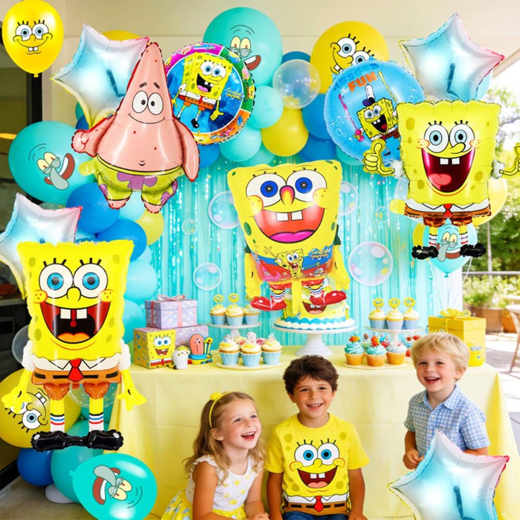 Voir la diapositive 6 : Kit décoration ballons thème SpongeBob (Bob l'éponge) arche guirlande 72 pièces, ballons aluminium et latex