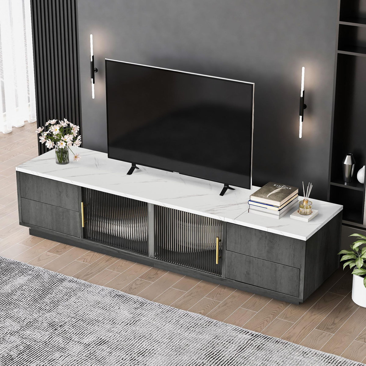 MERAX Meuble tv gris 160 cm mdf