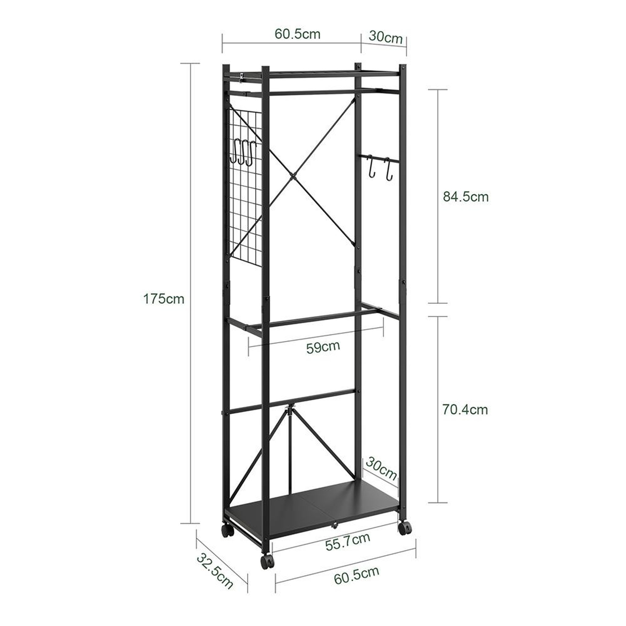 Voir la diapositive 3 : SOBUY Porte-manteaux sur roulettes avec étagère Noir 60x32x175cm KLS21-SCH