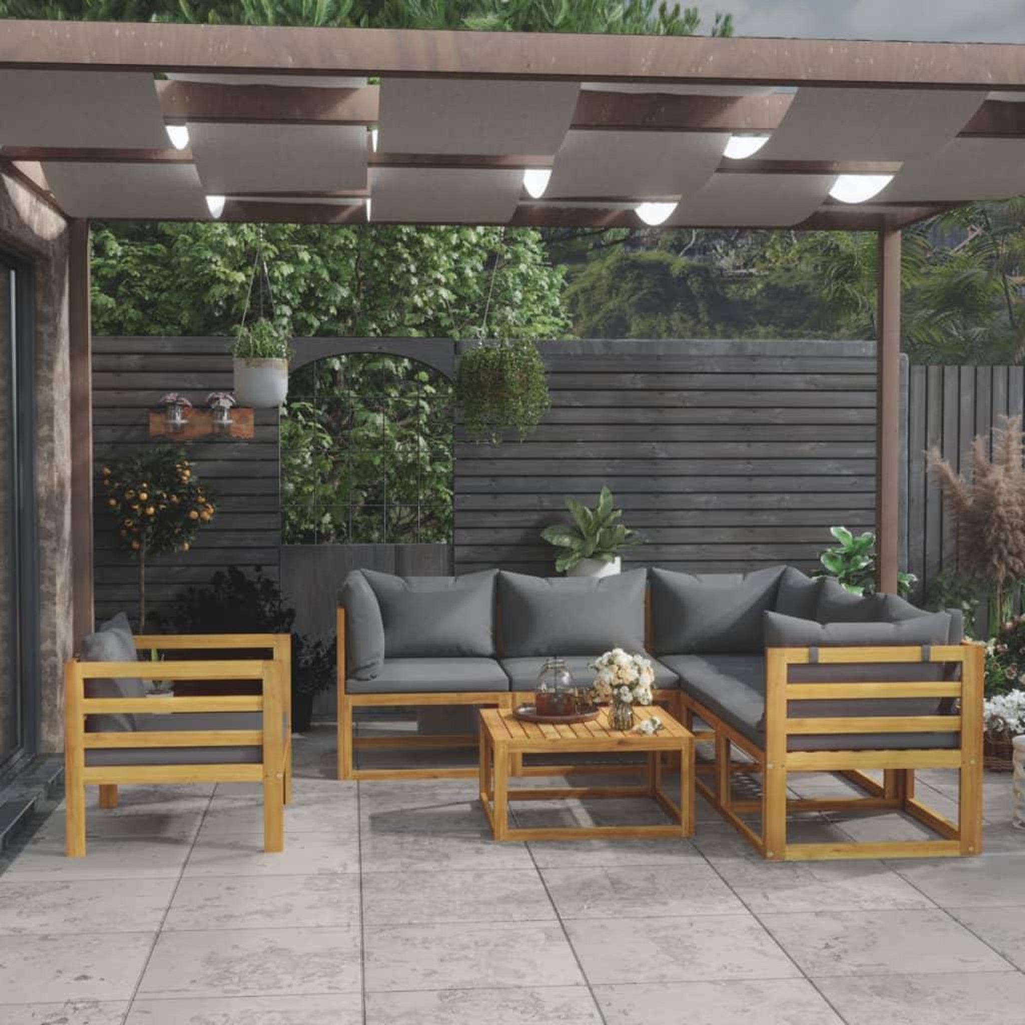 Voir la diapositive 1 : VIDAXL Salon de jardin 7 pcs avec coussin Bois d'acacia solide