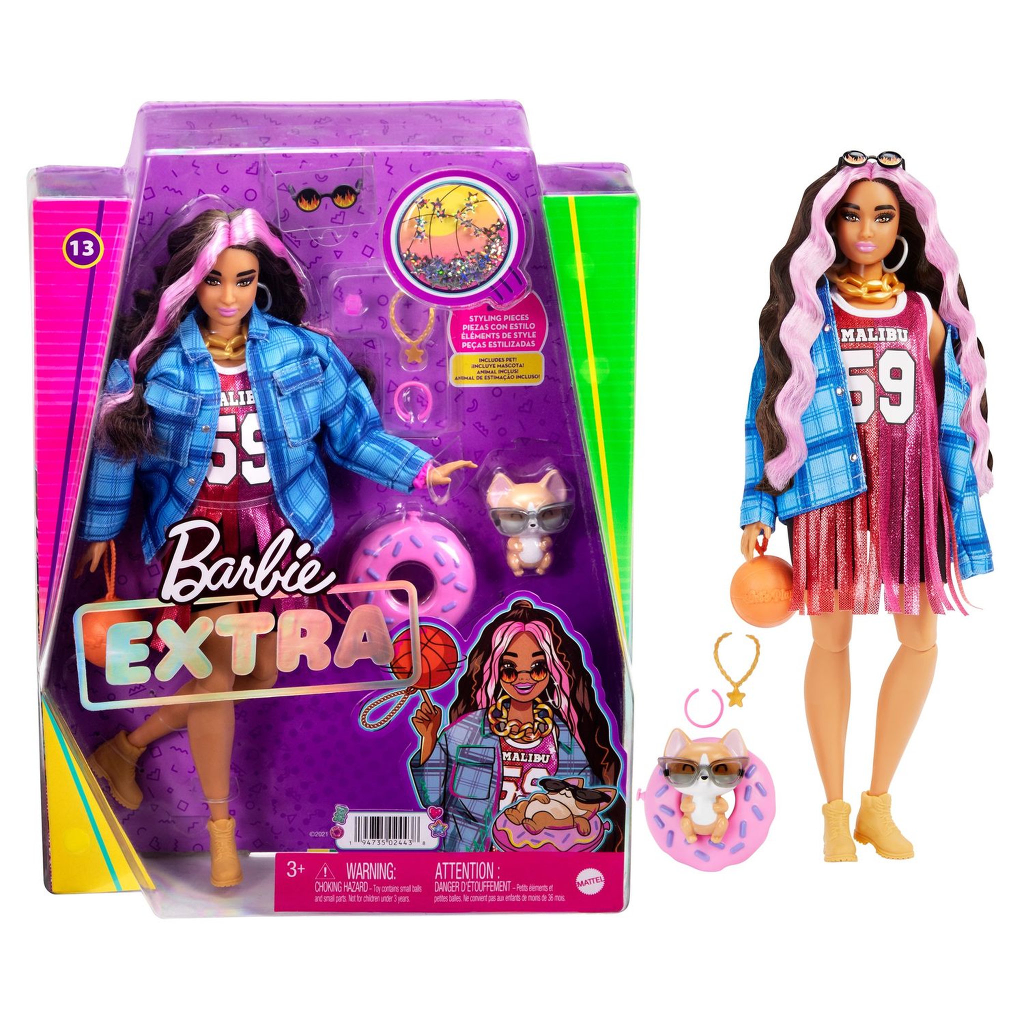 Voir la diapositive 4 : BARBIE Poupée mannequin Barbie Extra robe basketball