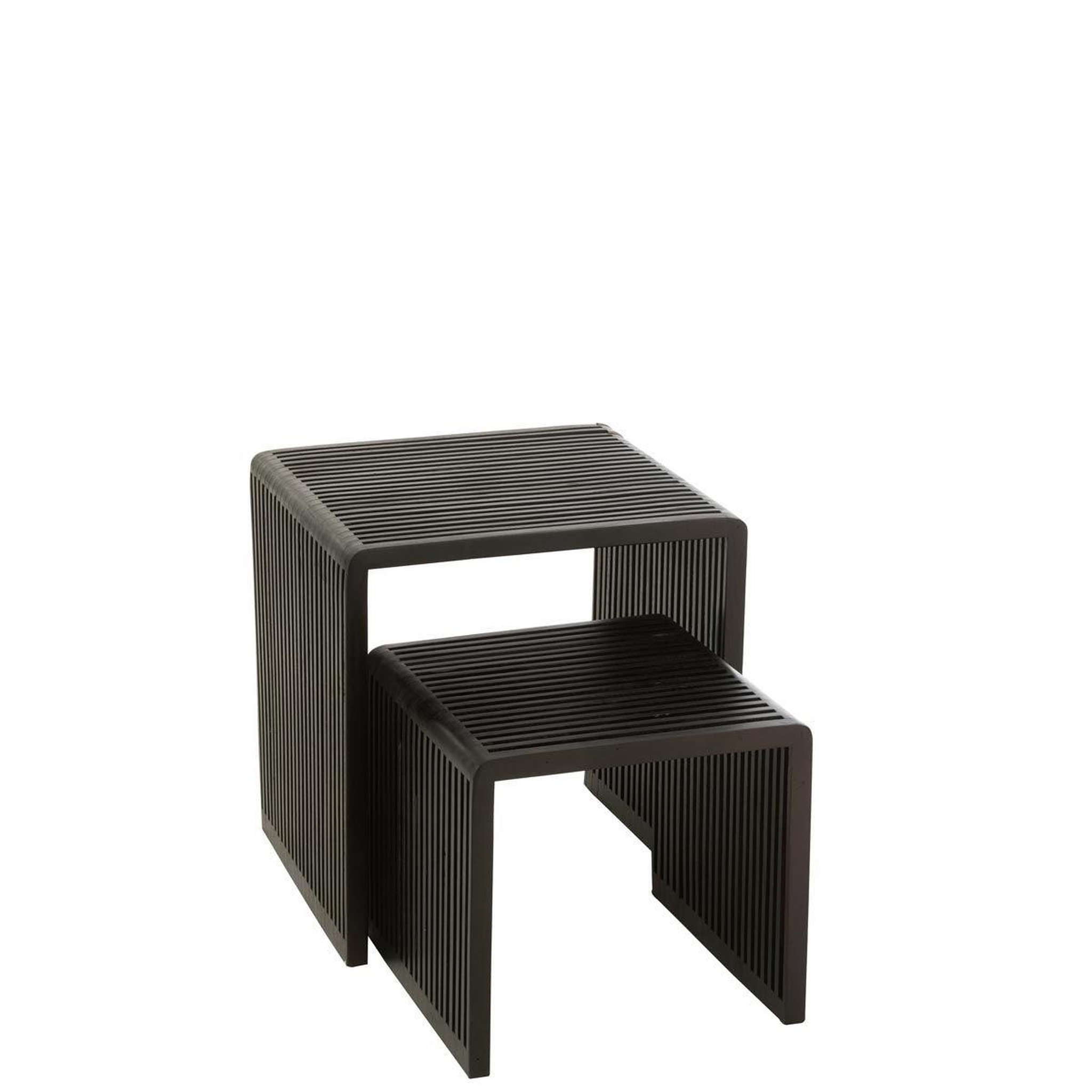 Voir la diapositive 5 : J-LINE Lot de 2 tables basses en bois  teck  50cm noir