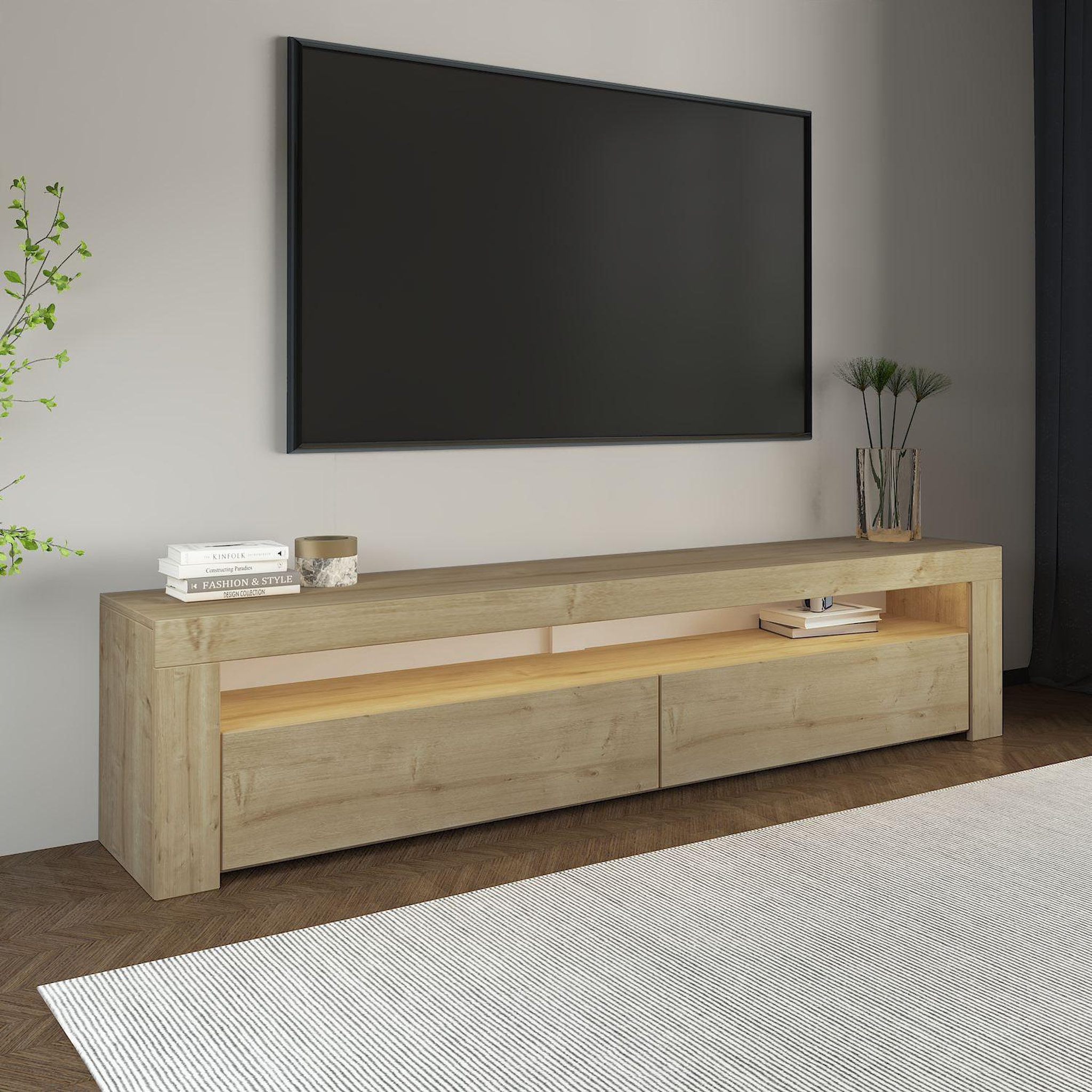 Voir la diapositive 3 : Habitat et Jardin Meuble tv en bois  bati  - 150 x 36 x 46 cm - beige