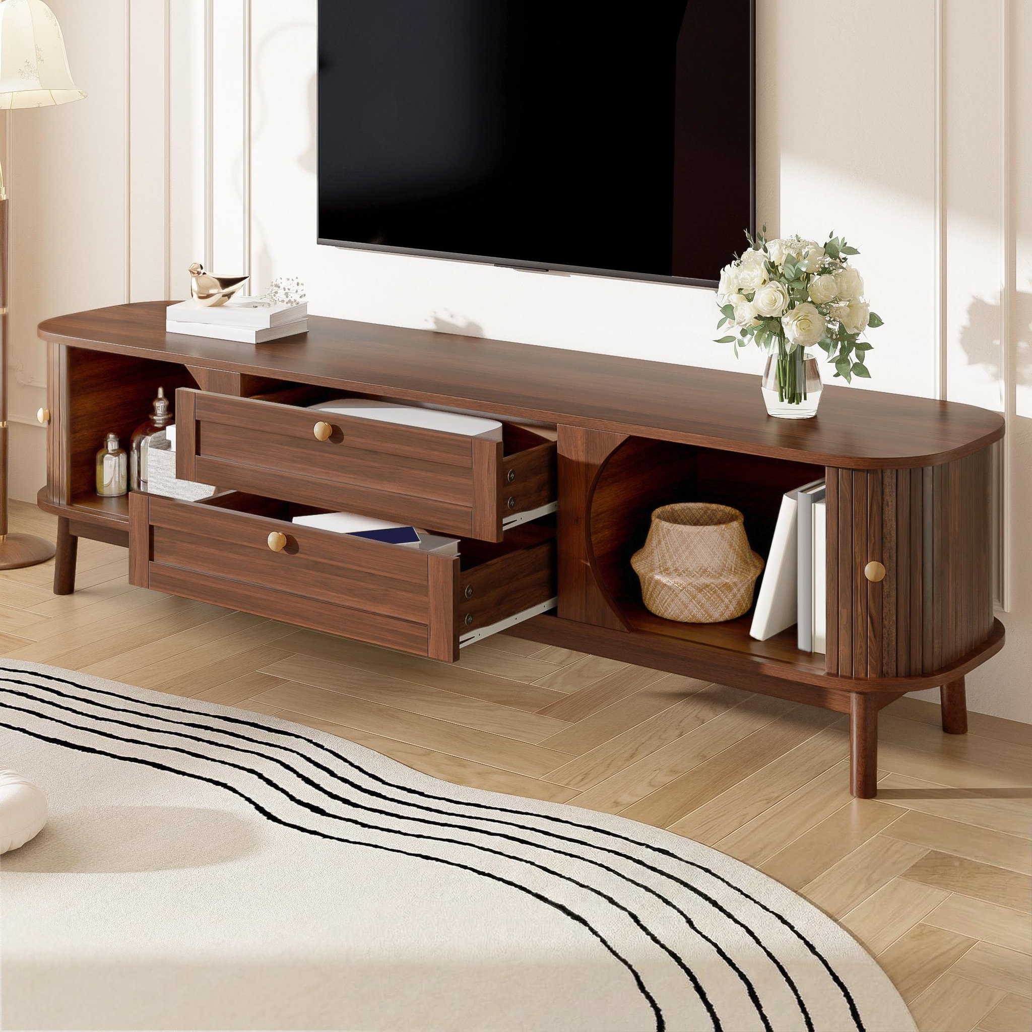 Voir la diapositive 5 : MERAX Meuble tv noyer 170 cm mdf