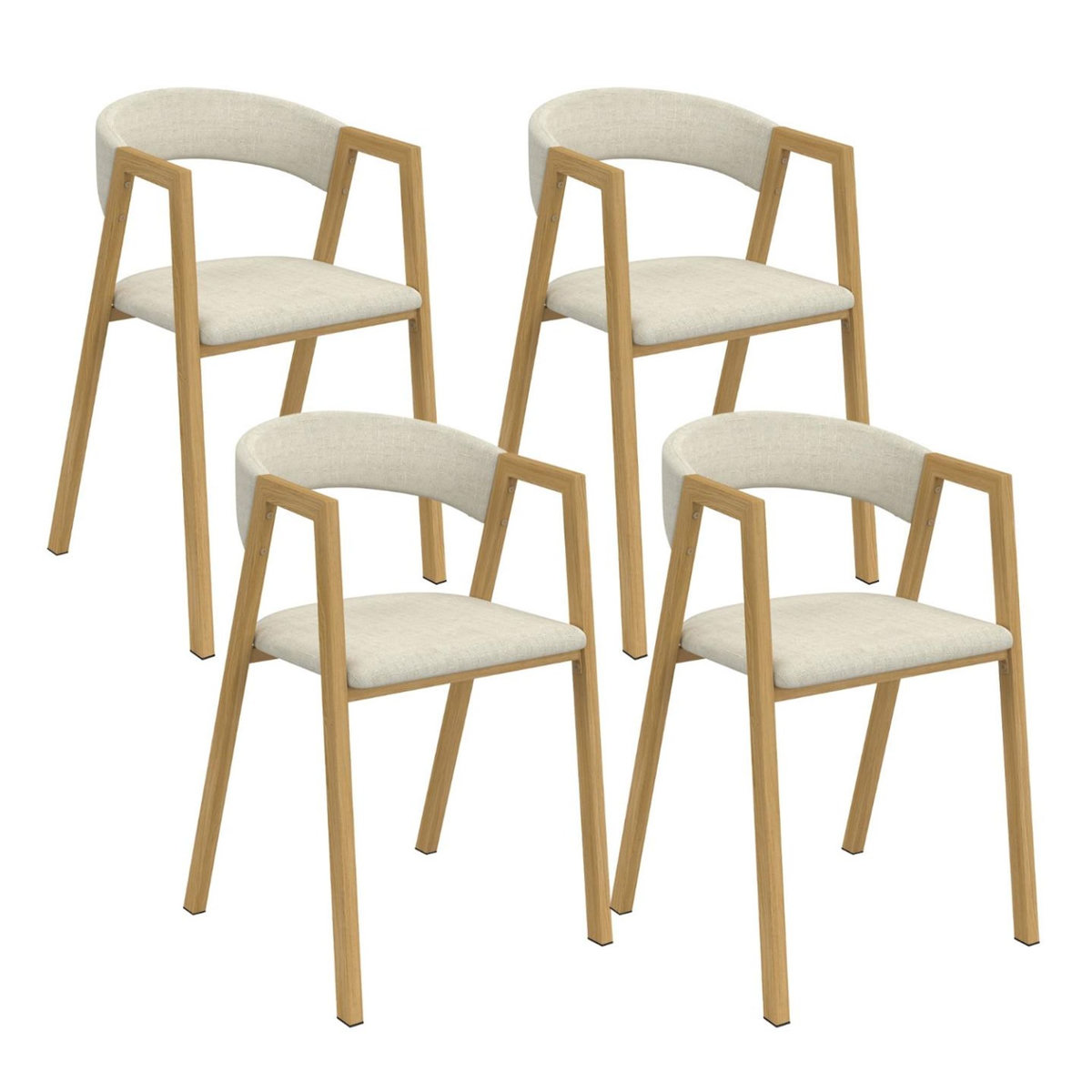 ID MARKET Lot de 4 chaises CAMILLE en métal effet bois et tissu beige avec accoudoirs