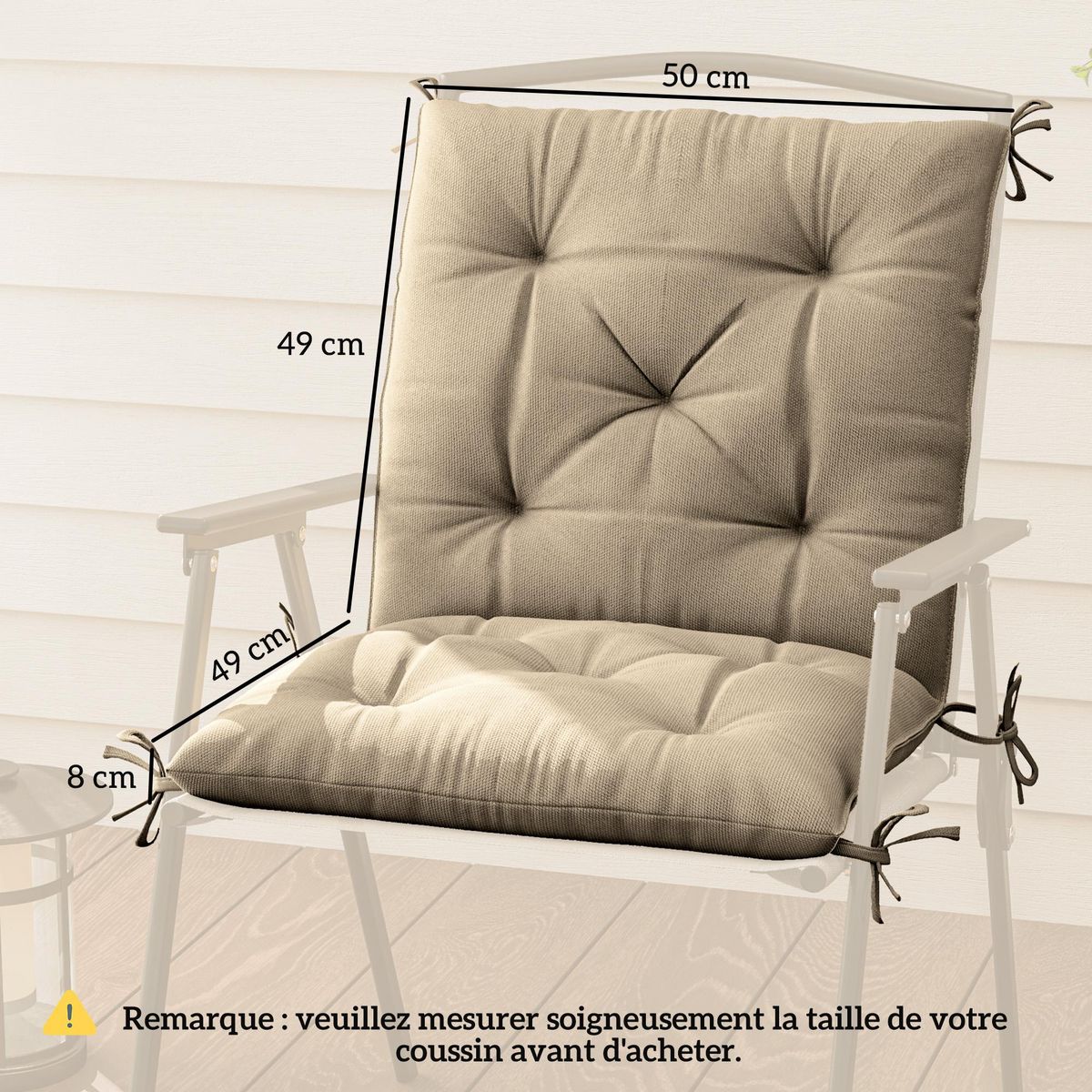 OUTSUNNY Lot de 2 coussins matelas assise dossier 2 en 1 pour chaise fauteuil grand confort 98L x 50l x 8H cm beige