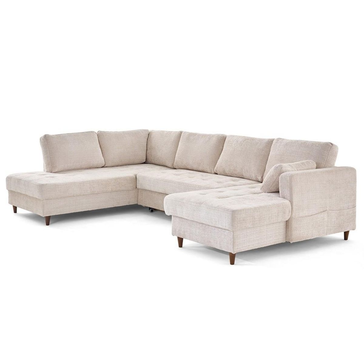 LISA DESIGN Anna - canapé panoramique d'angle gauche 7 places convertible avec coffre en velours texturé