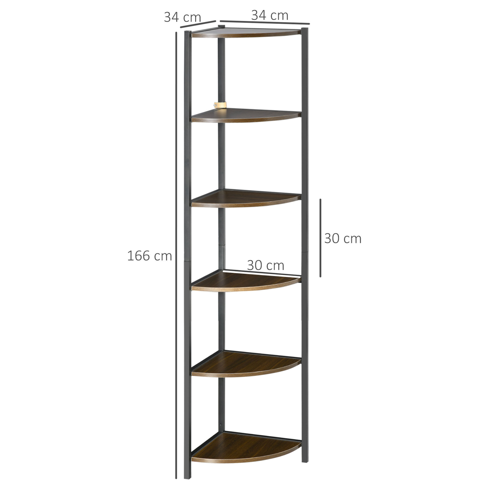 Voir la diapositive 3 : HOMCOM Étagère bibliothèque d'angle style industriel 6 étagères dim. 34L x 34l x 166H cm métal noir MDF aspect bois