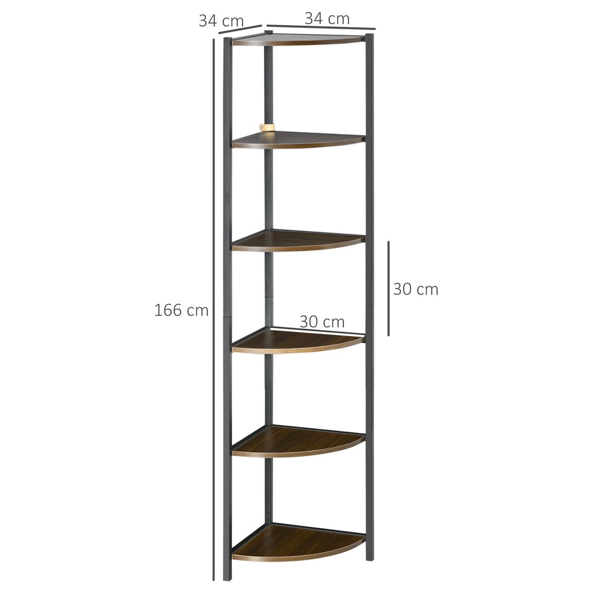 HOMCOM Étagère bibliothèque d'angle style industriel 6 étagères dim. 34L x 34l x 166H cm métal noir MDF aspect bois