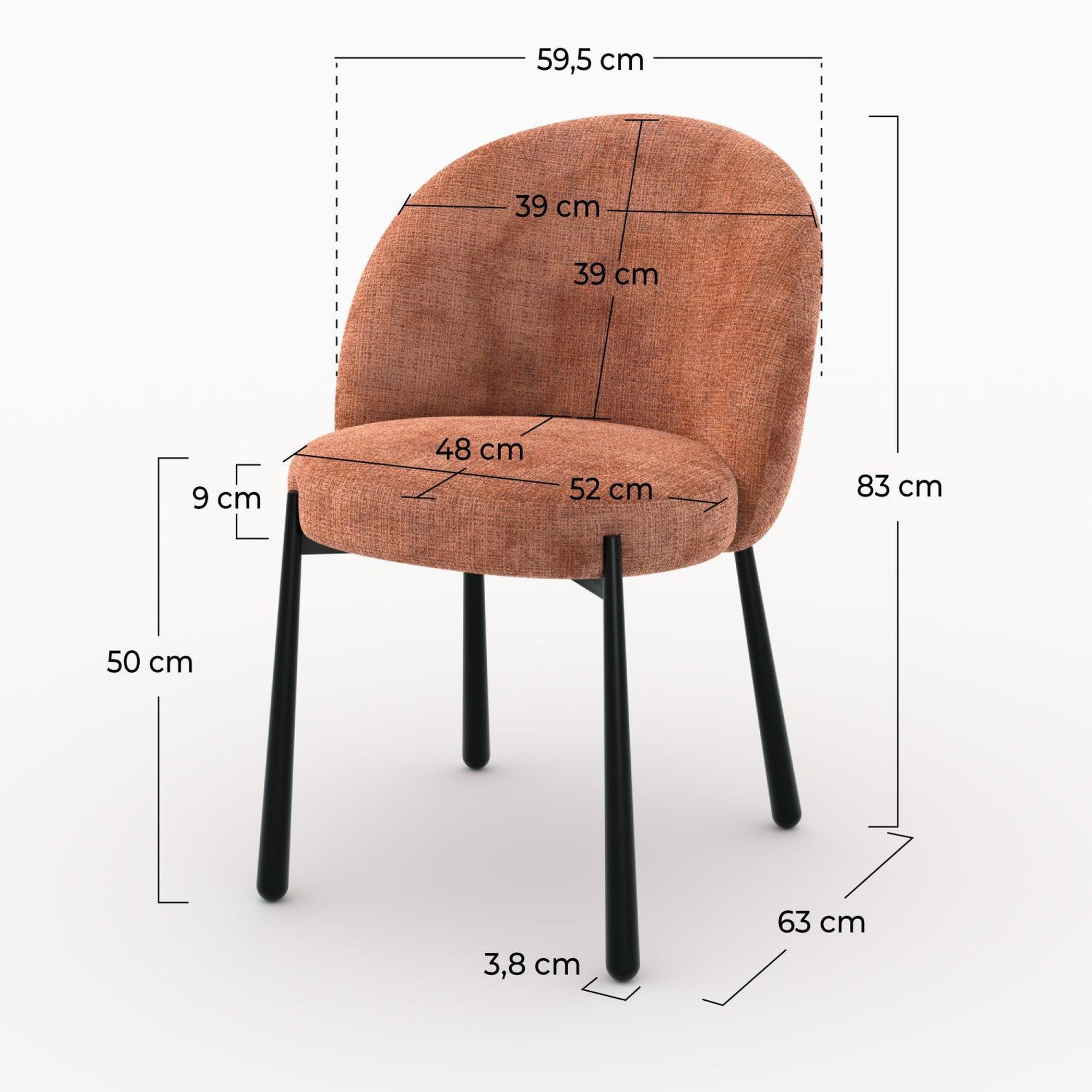 Voir la diapositive 4 : MAISON PAVANE Lot de 2 chaises en velours chenillé terracotta et métal noir-pulpy