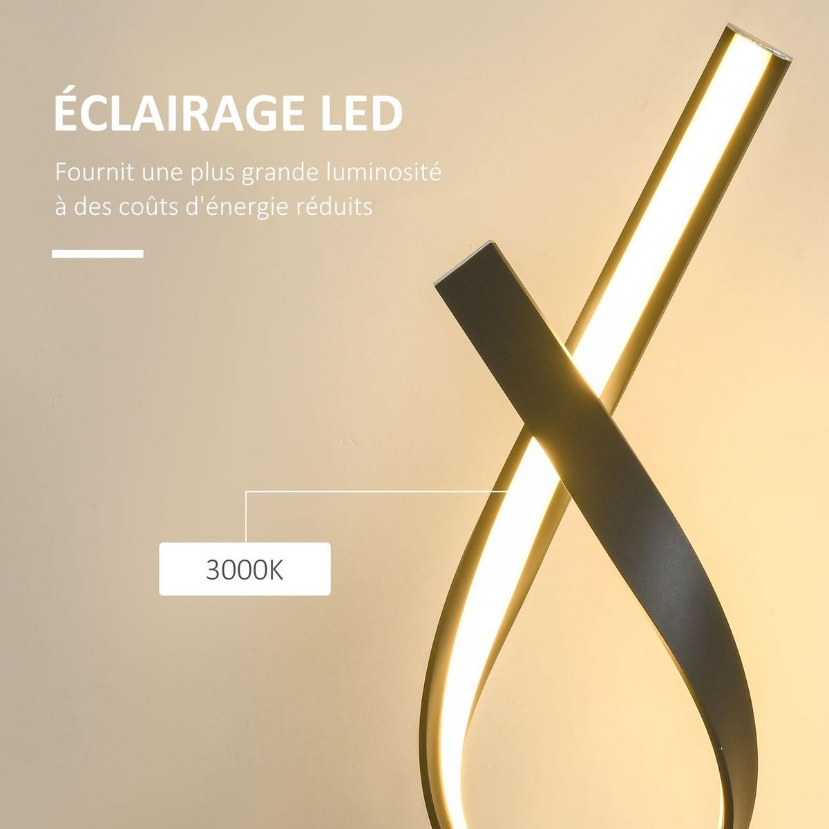 HOMCOM Lampe à poser design contemporain - lampe de table design spirale - dim. 21L x 15l x 43H cm - alu. noir LED blanc chaud