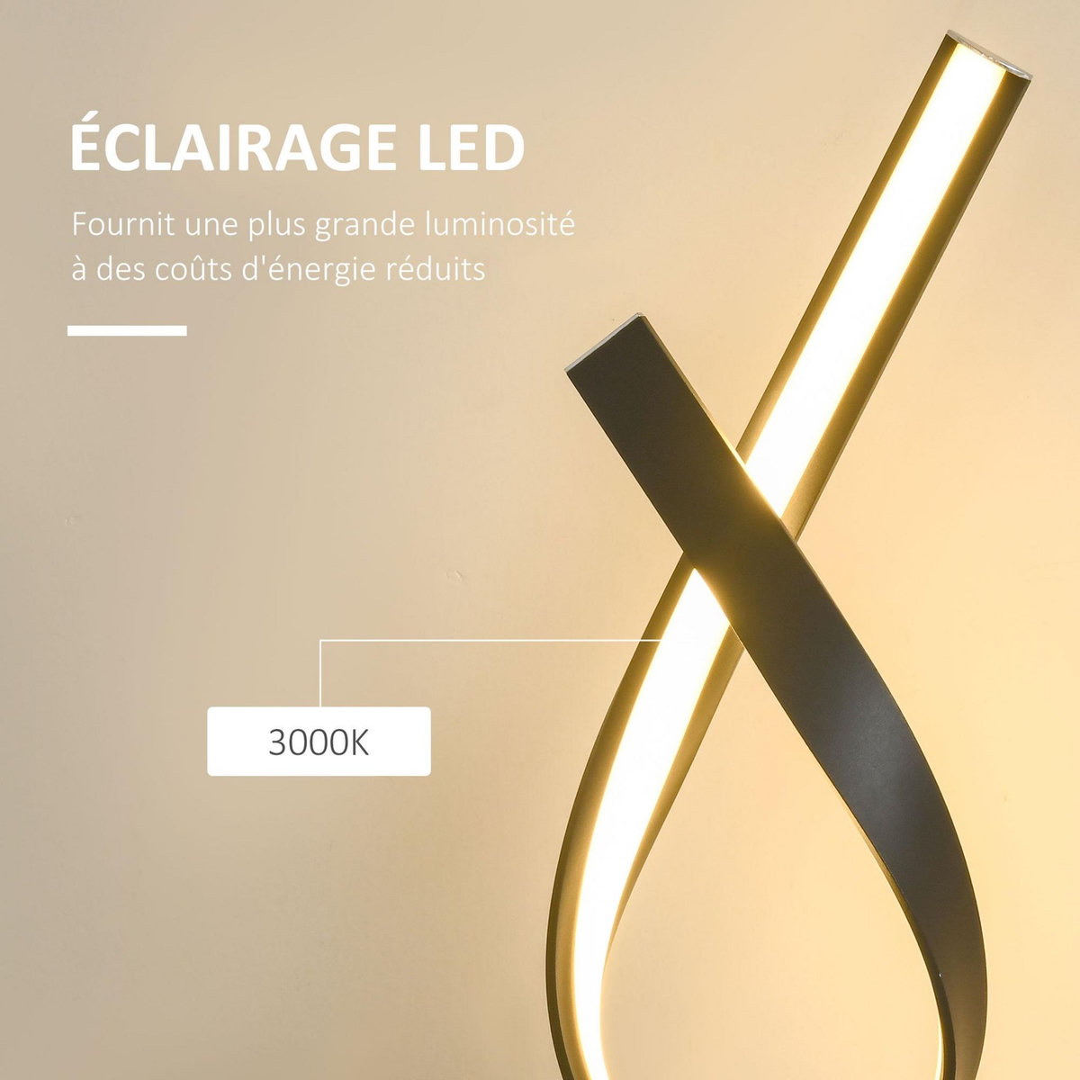 HOMCOM Lampe à poser design contemporain - lampe de table design spirale - dim. 21L x 15l x 43H cm - alu. noir LED blanc chaud