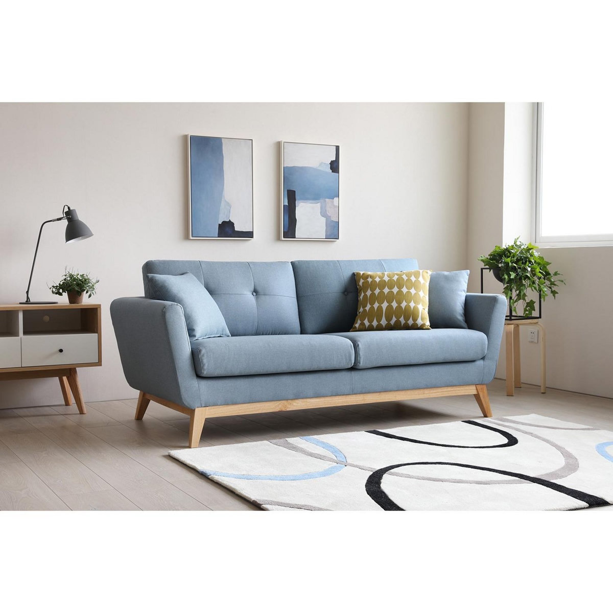 CONCEPT USINE Canapé scandinave 3 places en tissu bleu pastel HOGA
