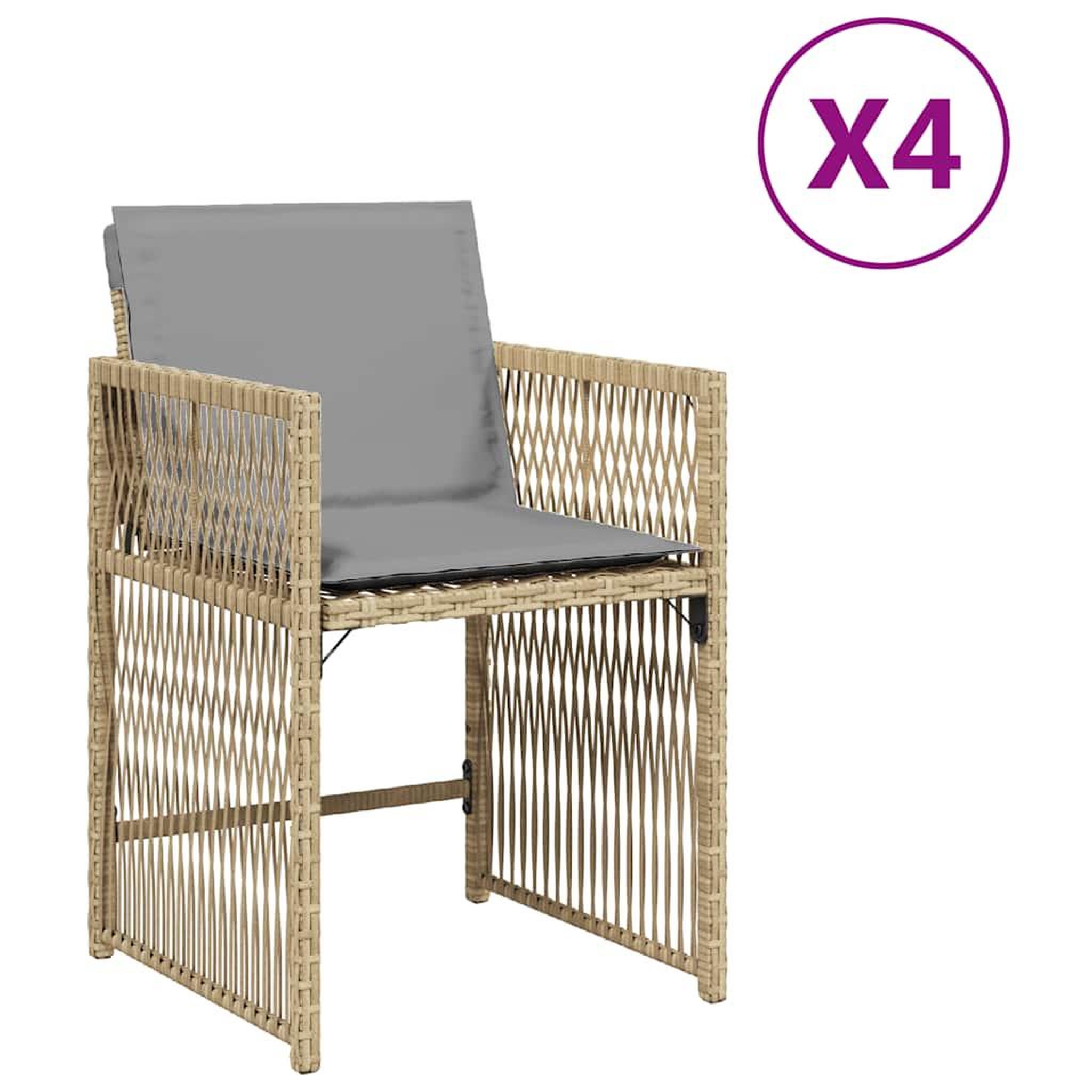 Voir la diapositive 2 : VIDAXL Chaises de jardin avec coussins lot de 4 melange beige