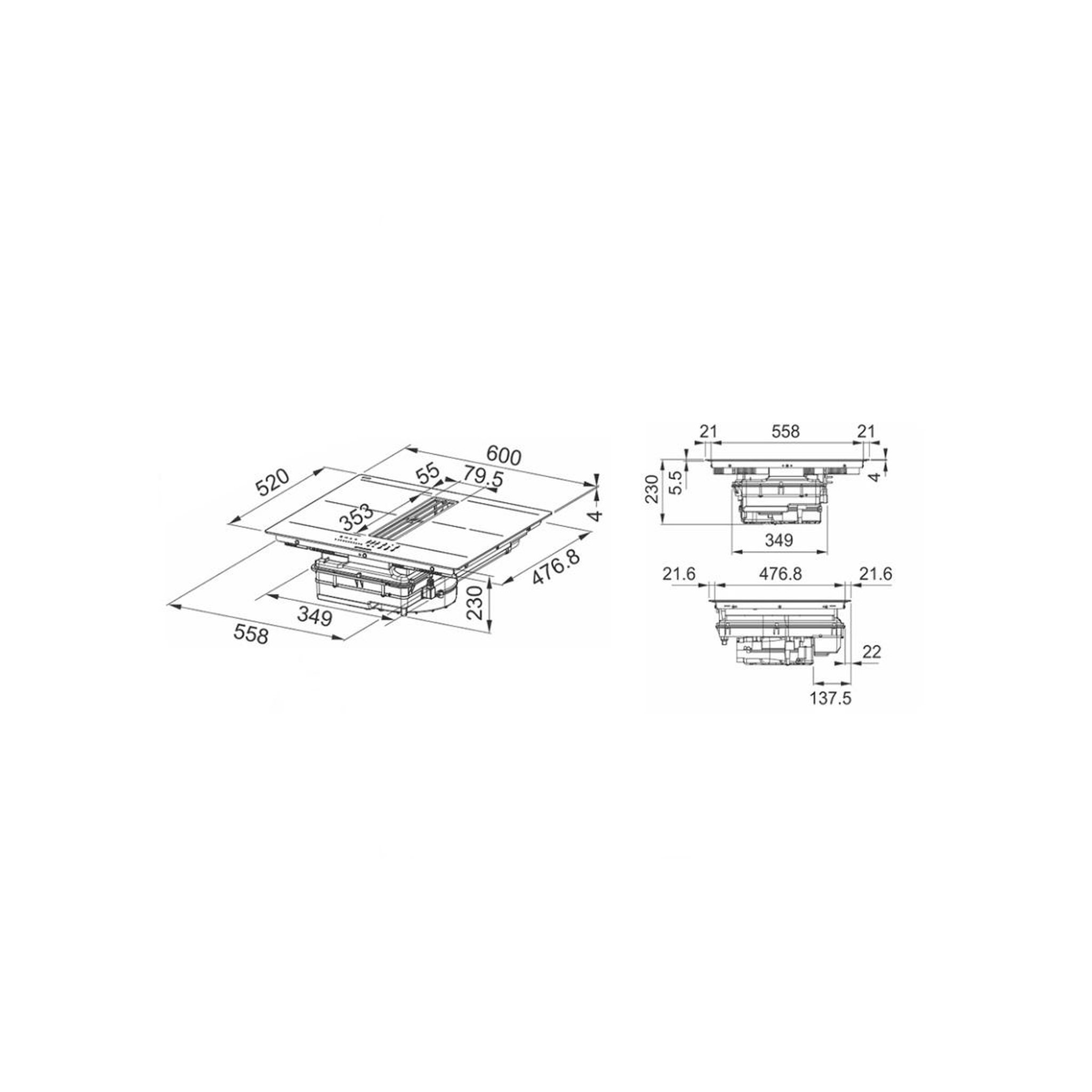 Voir la diapositive 4 : faber Table de cuisson induction aspirante 60cm 4 feux 7400w noir - 5372700