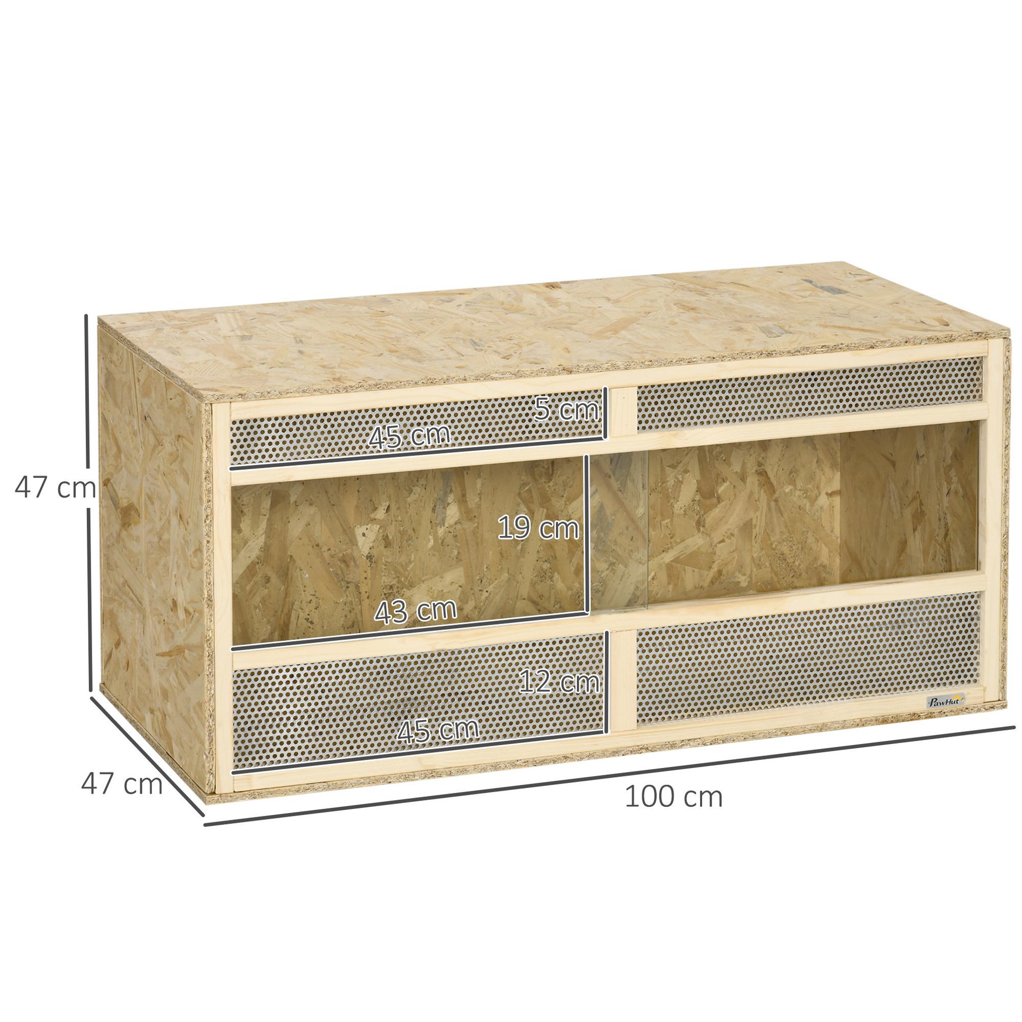Voir la diapositive 3 : PAWHUT Terrarium - vivarium reptiles - 2 portes coulissantes verre trempé - parois frontales maillées - métal OSB