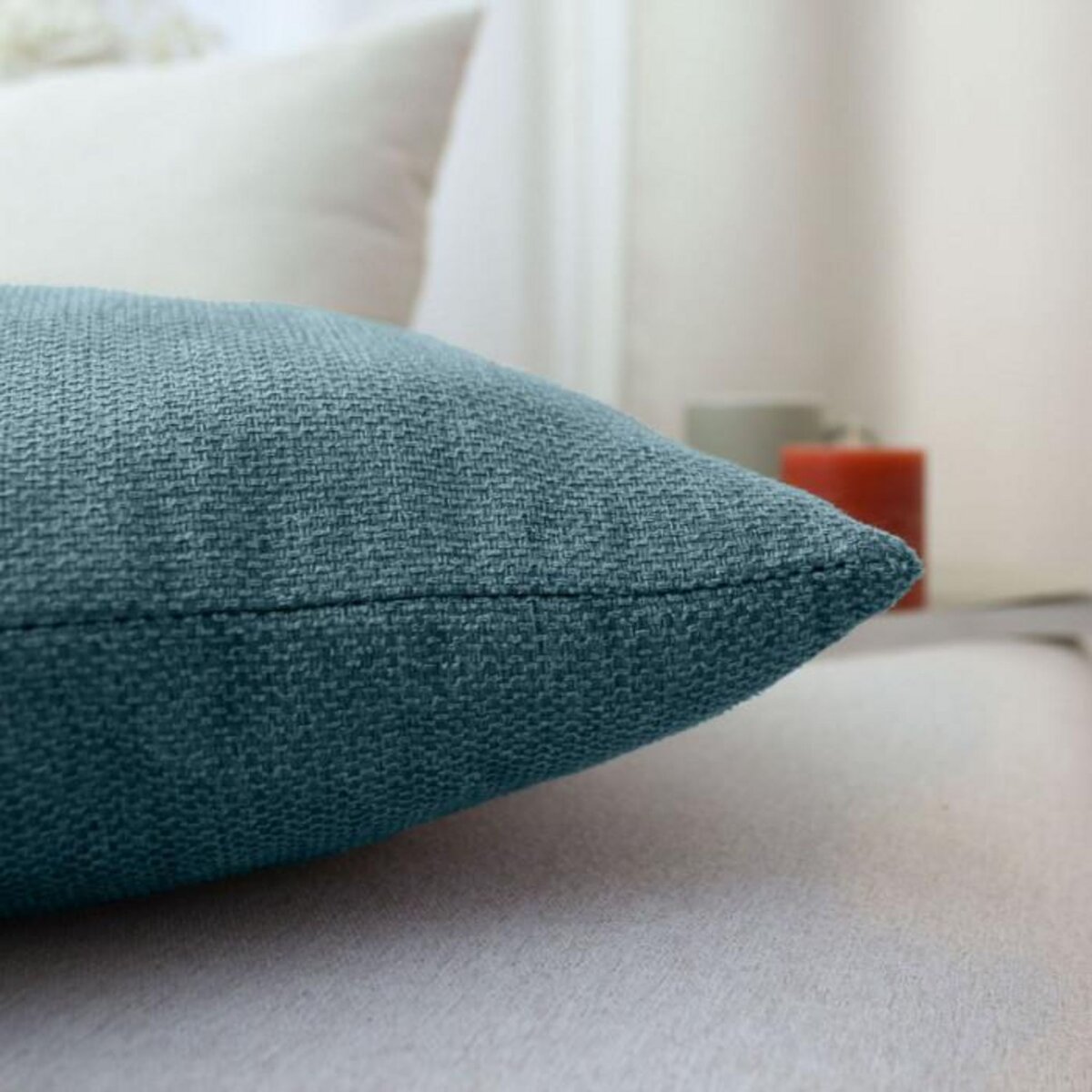 Paris Prix Coussin Déco en Velours  Lagarta  40x40cm Bleu Canard