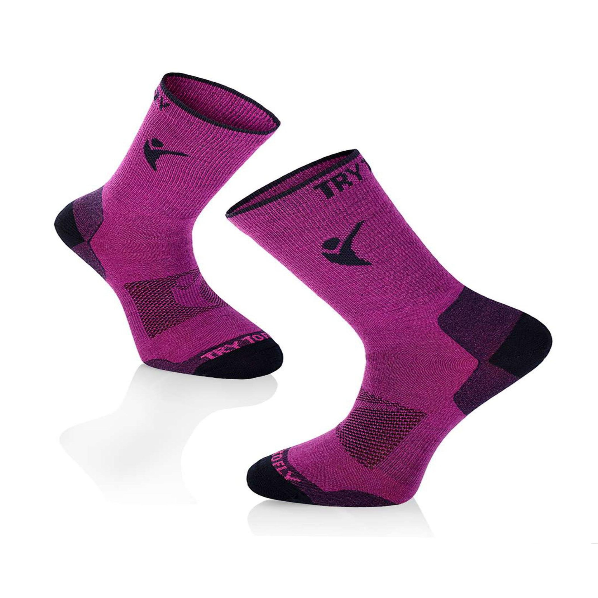 TRY TO FLY Chaussettes de randonnée fines laine mérinos fuchsia. Coloris disponibles : Rose