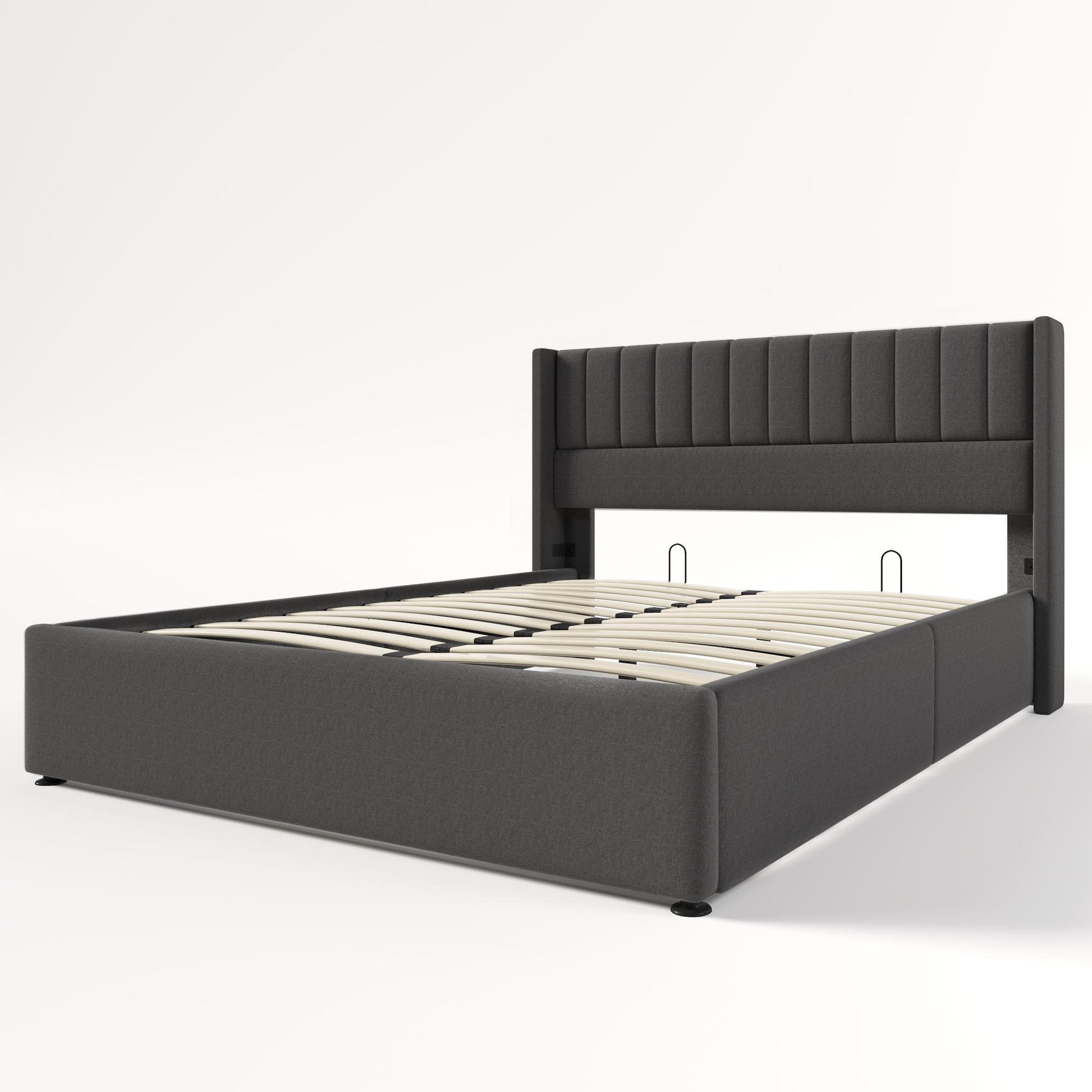 Voir la diapositive 6 : MERAX Lit coffre avec sommier Lin