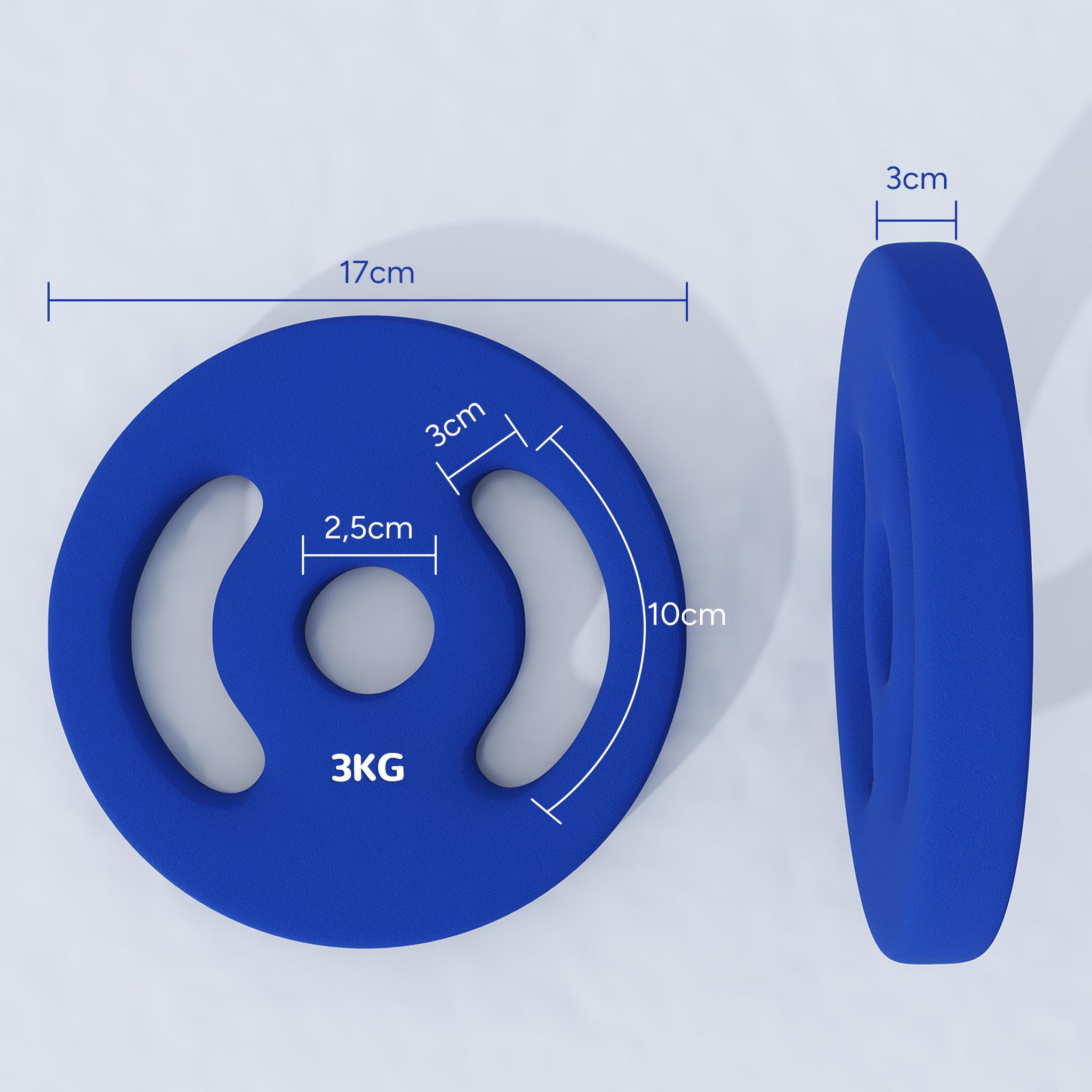 Voir la diapositive 3 : HOMCOM Disques de musculation - lot de 2 disques - total 6 Kg - diamètre intérieur 25 mm - métal PVC bleu