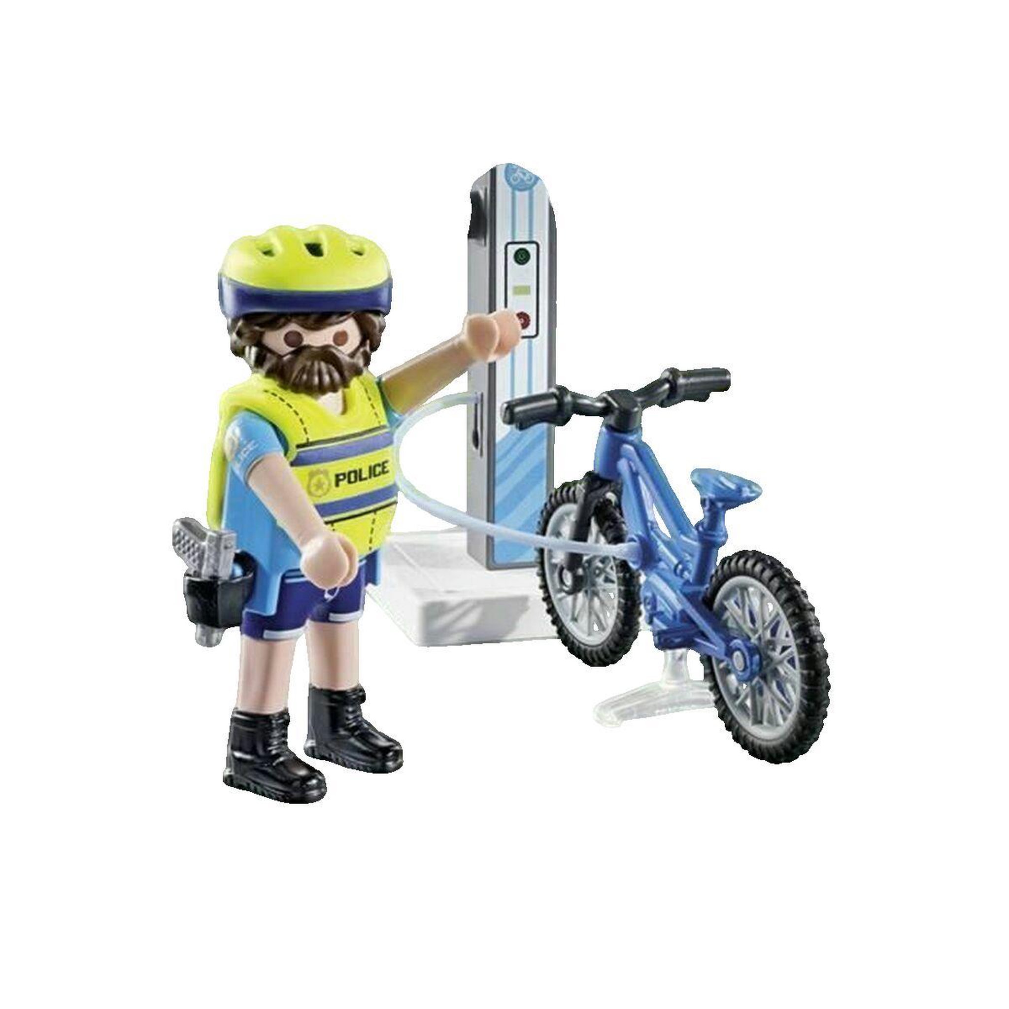 Voir la diapositive 2 : PLAYMOBIL 71732 Policier cycliste et borne de recharge électrique
