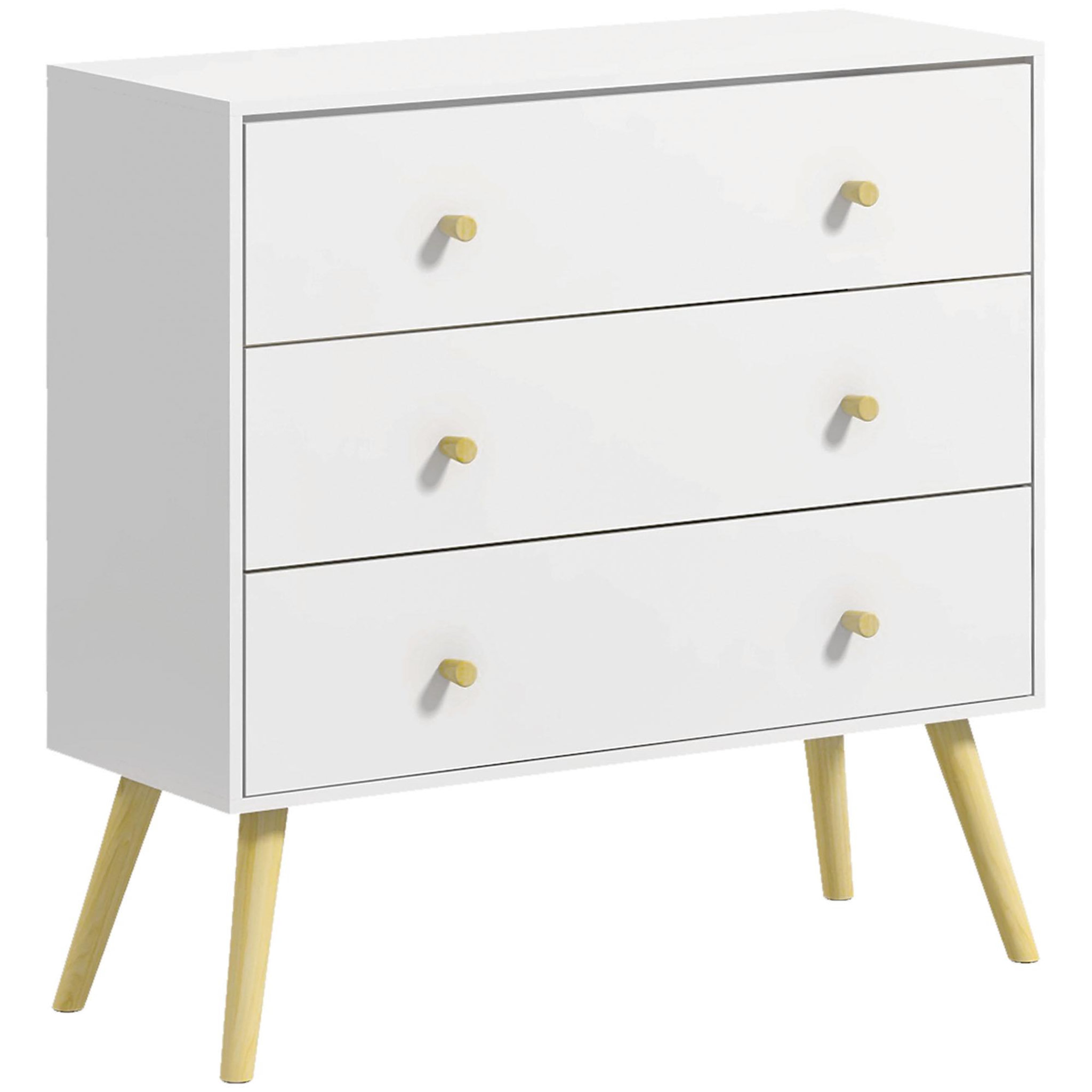 HOMCOM Commode 3 tiroirs design scandinave piètement effilé incliné bois pin panneaux blanc