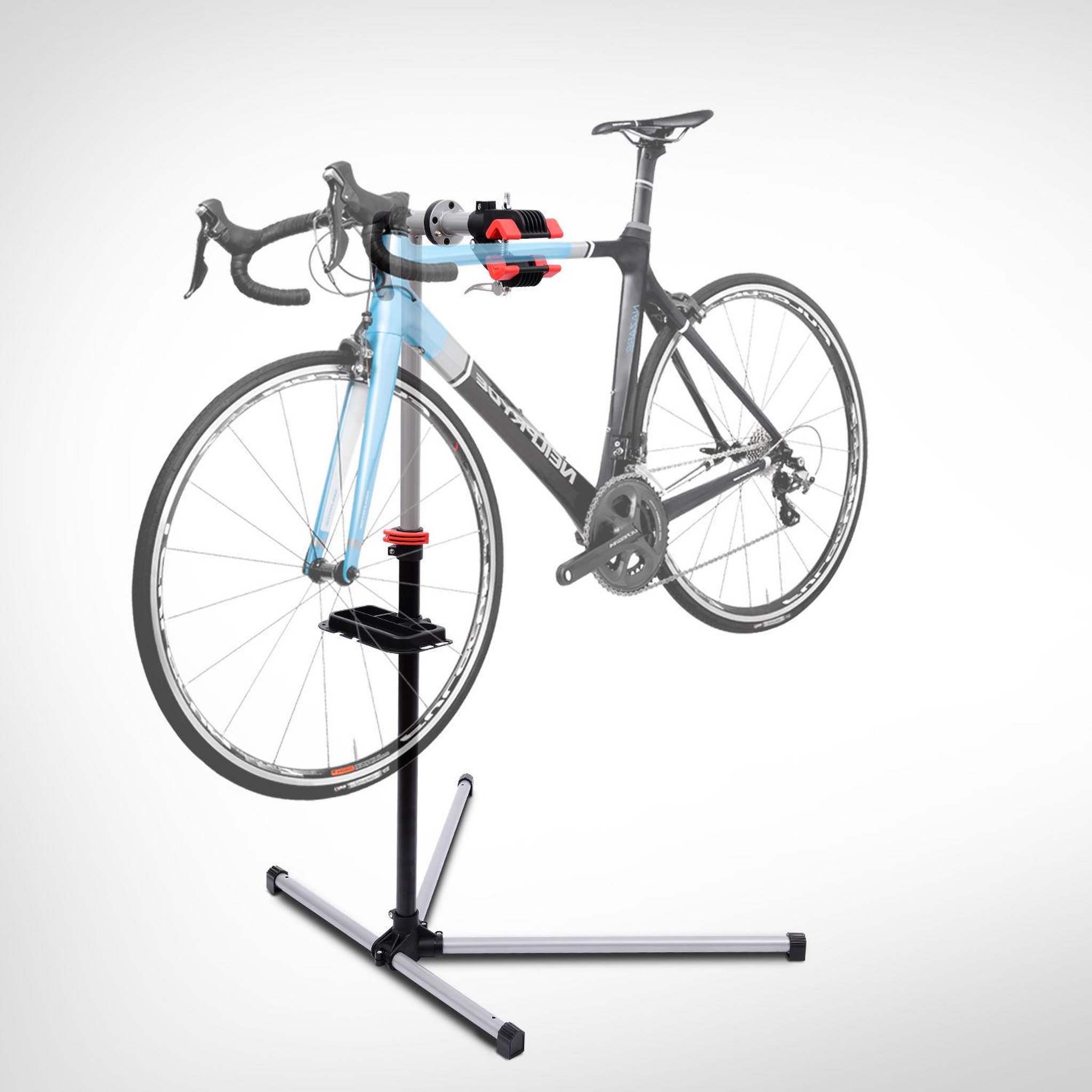 Voir la diapositive 2 : HOMCOM Pied d'atelier vélo réparation support pied de montage pivotant 360° hauteur réglable argent