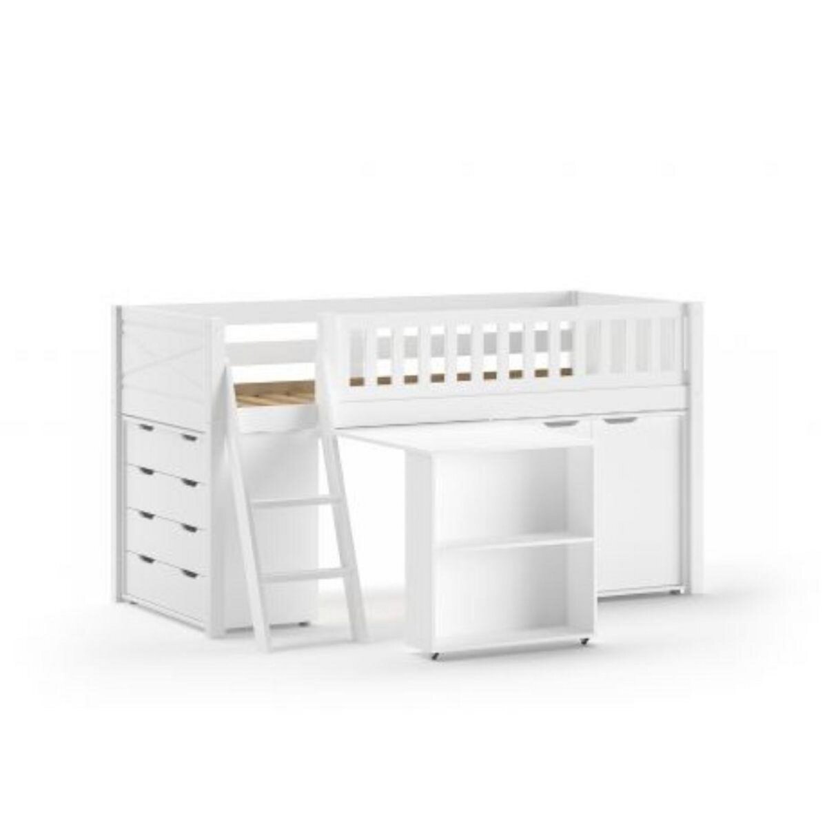 Vipack Lit Scott Bureau 2 Commodes Blanc