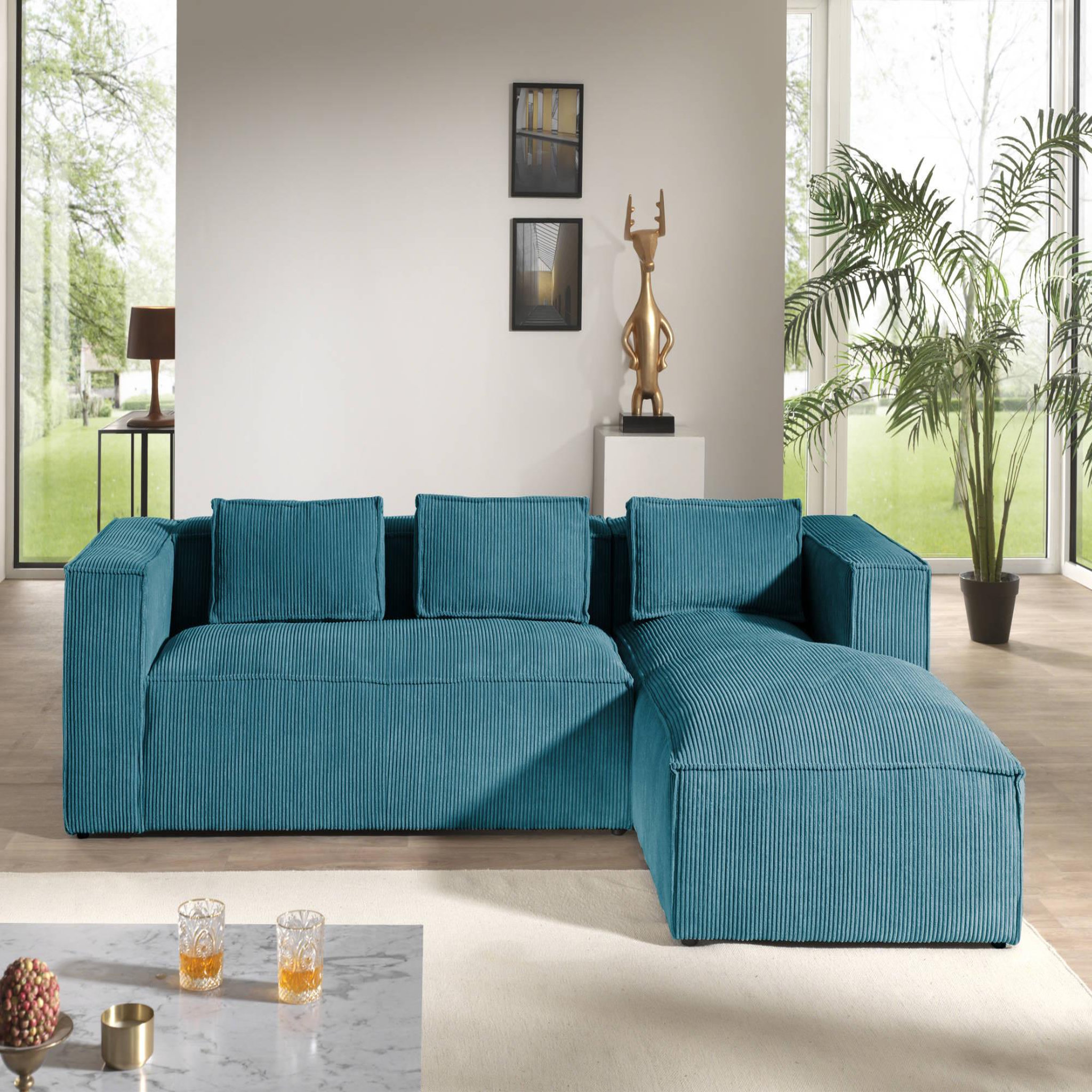 Voir la diapositive 5 : LISA DESIGN Stella - canapé d'angle - en velours côtelé - 4 places -style contemporain - droit