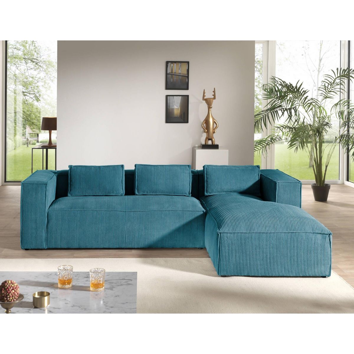 LISA DESIGN Stella - canapé d'angle - en velours côtelé - 4 places -style contemporain - droit