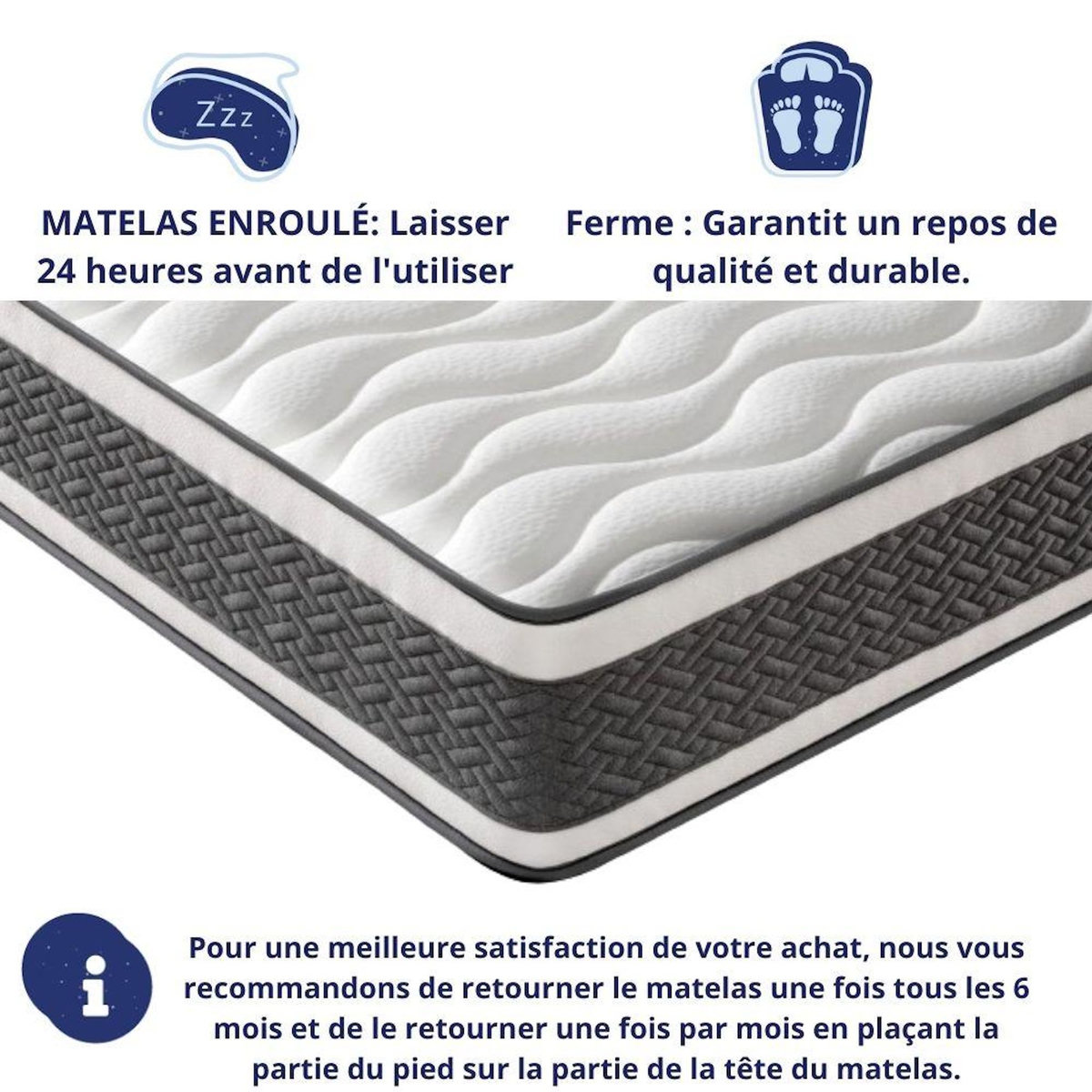 DAGOSTINO HOME Matelas 80x190 Mousse HR Très Ferme | Spécial Sommier Électrique et Lit Gigogne | Double Face (Été-Hiver) | H15cm