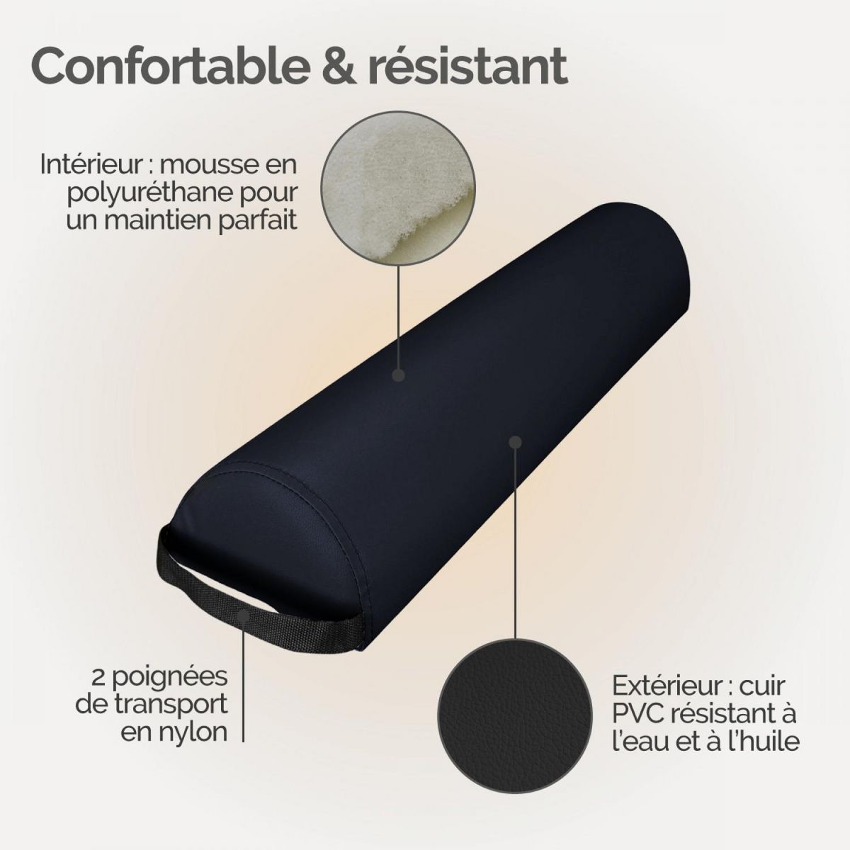 VIVEZEN Coussin de nuque 3/4 rond pour table de massage, rouleau de positionnement - Noir