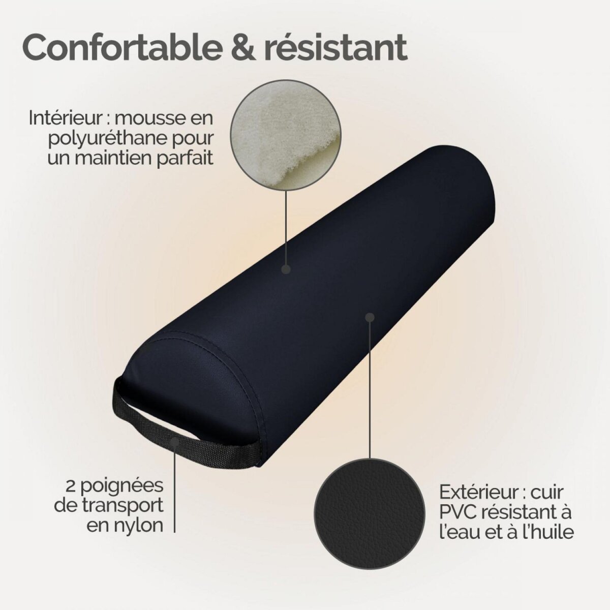 VIVEZEN Coussin de nuque 3/4 rond pour table de massage, rouleau de positionnement - Noir