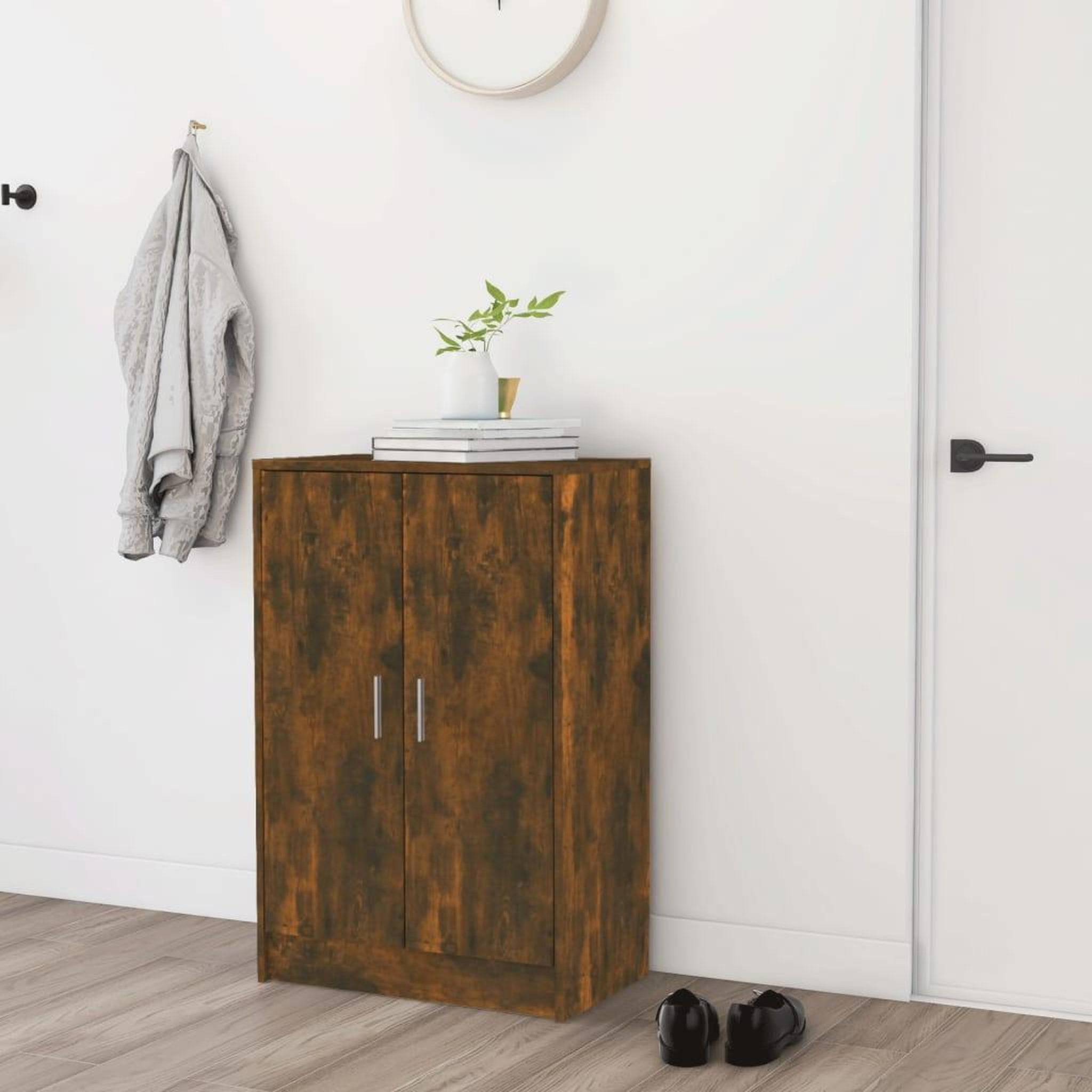 Voir la diapositive 3 : VIDAXL Meuble a chaussures Chene fume 60x35x92 cm Bois d'ingenierie