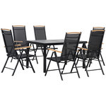 OUTSUNNY Ensemble table de jardin 6 personnes - chaises pliables inclinables accoudoirs - alu textilène noir plastique effet bois