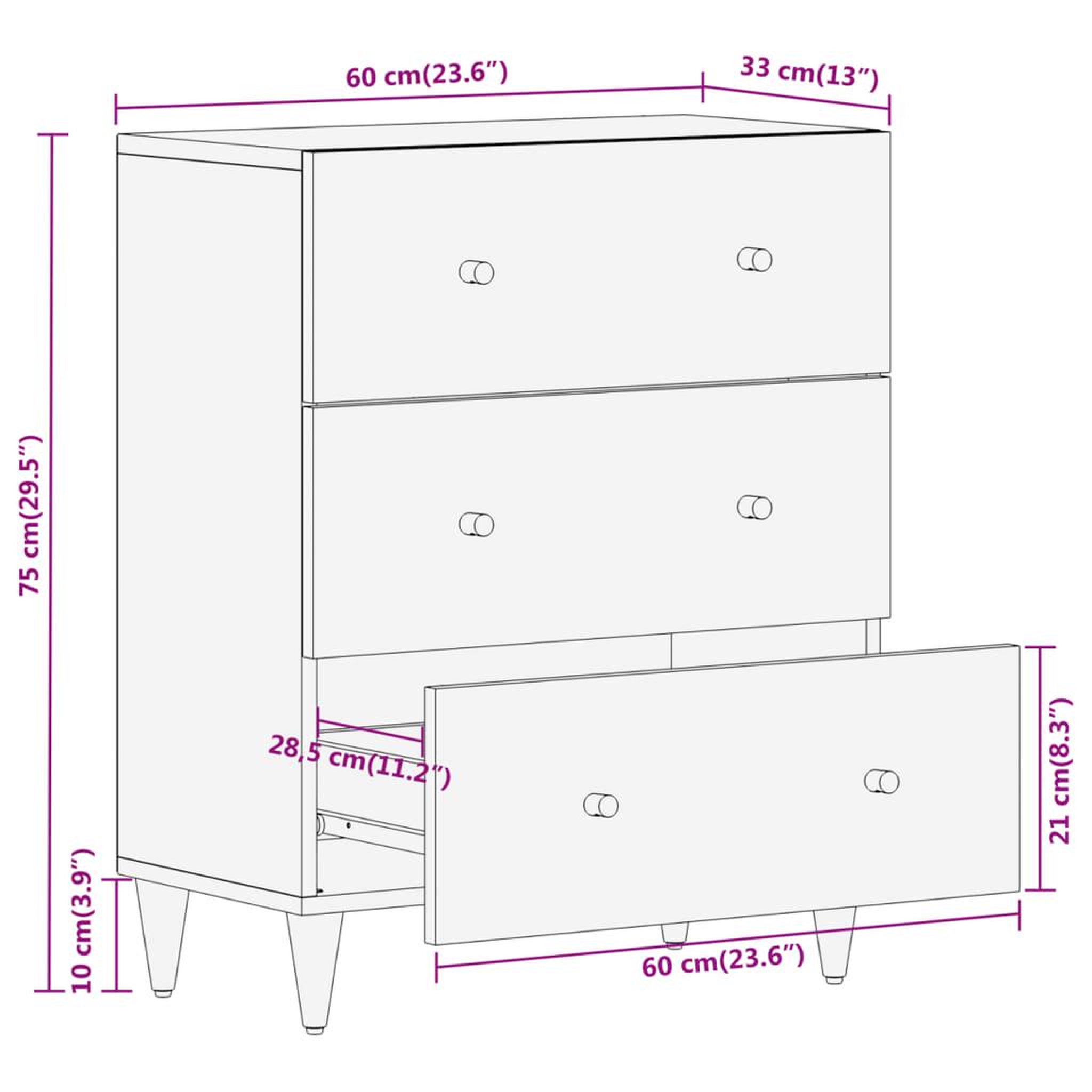 Voir la diapositive 6 : VIDAXL Armoire laterale 60x33x75 cm bois massif de manguier