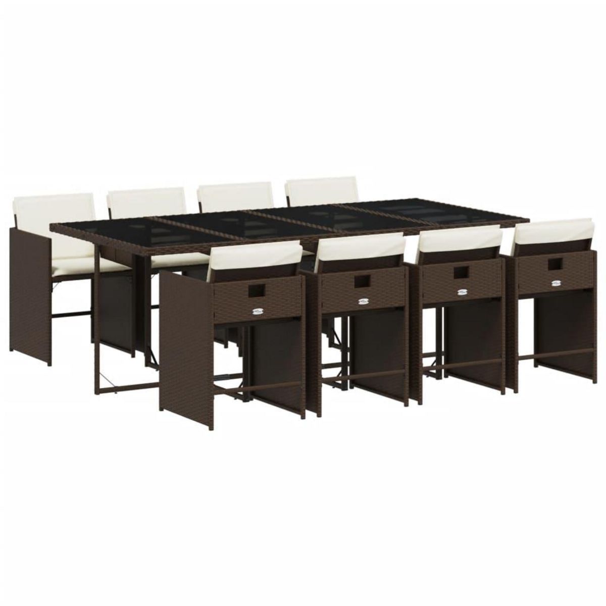 VIDAXL Ensemble a manger de jardin et coussins 9 pcs marron poly rotin