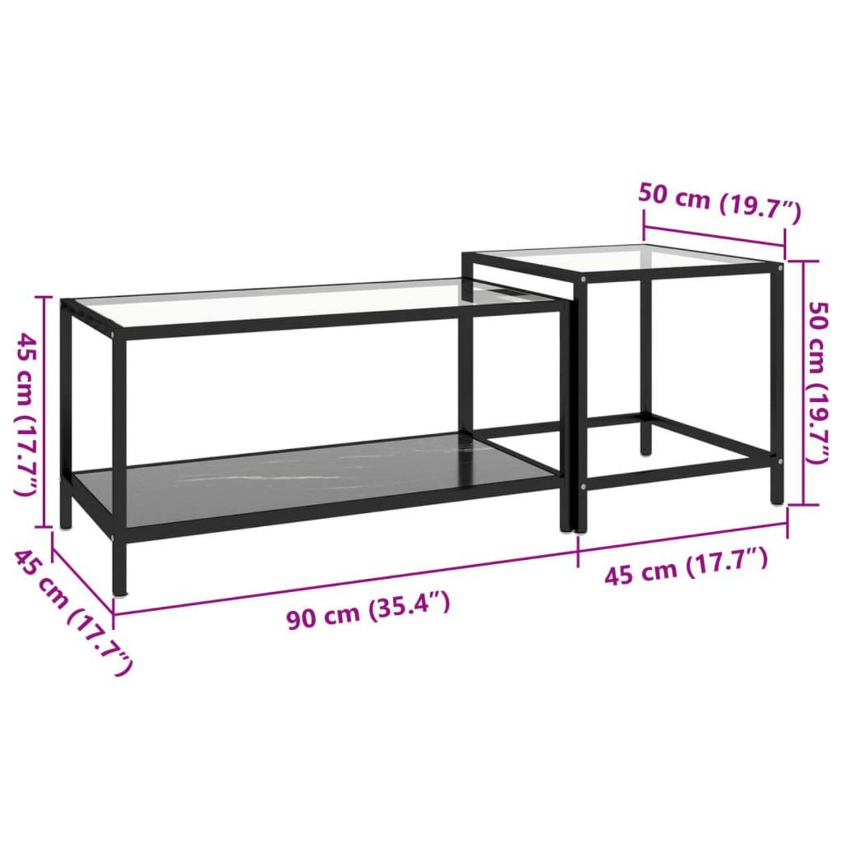 VIDAXL Tables a the 2 pcs Verre trempe Noir