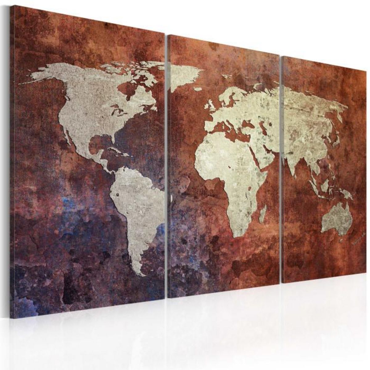 Paris Prix Tableau Imprimé 3 Panneaux  Carte du Monde Dorée