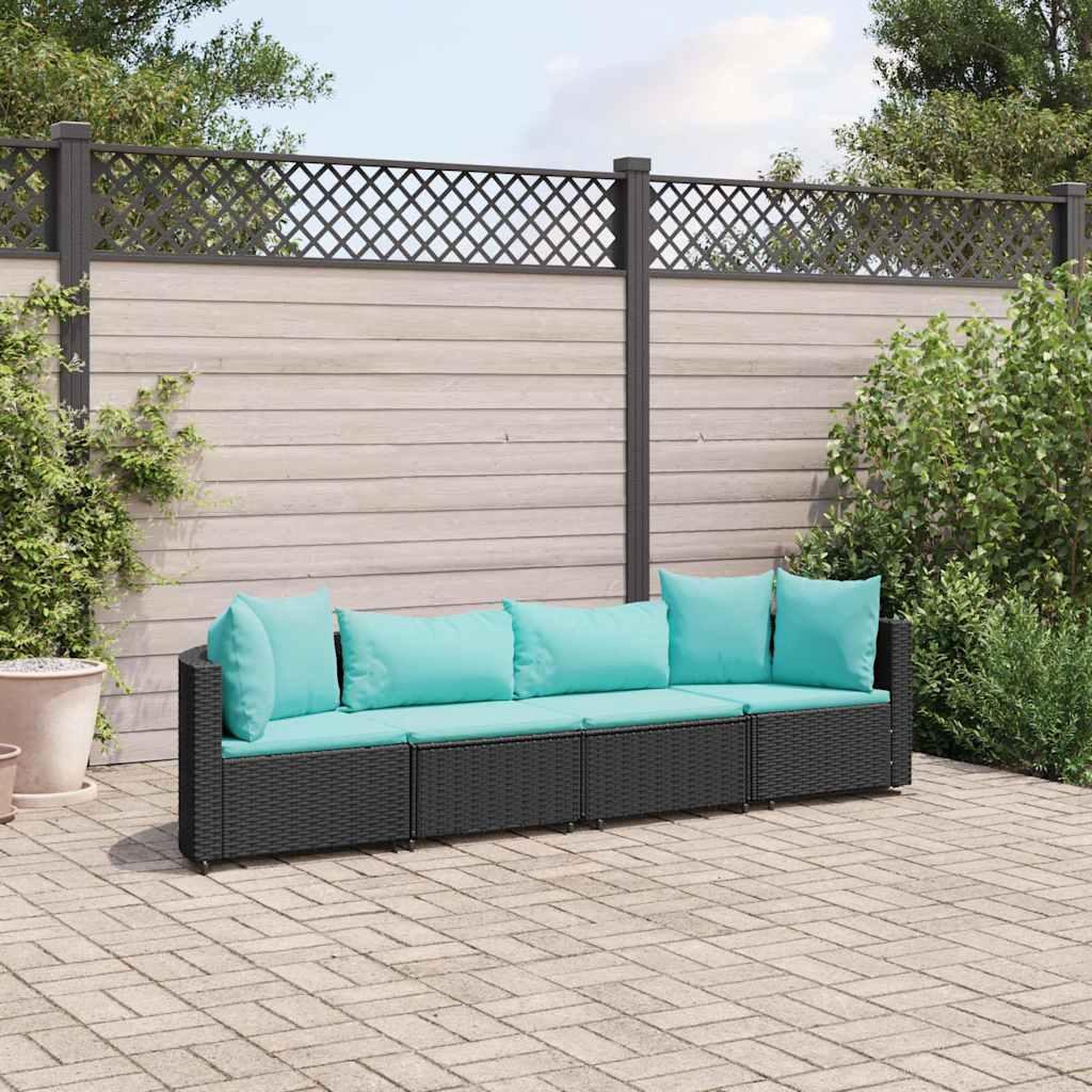 VIDAXL Salon de jardin 4 pcs avec coussins noir resine tressee