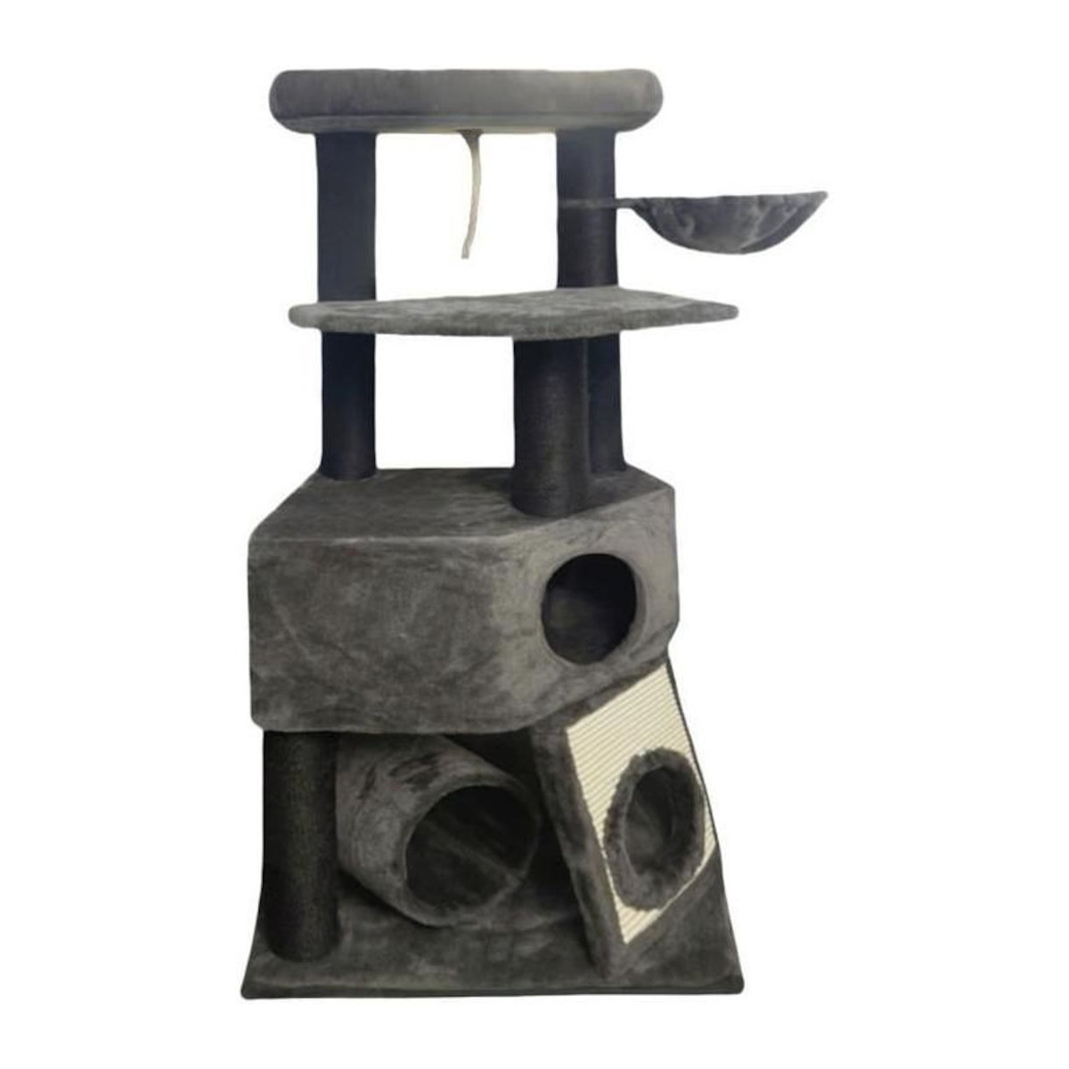 GENERIQUE GUILY Arbre a chat gris foncé- 50 x 50 x 141 cm - Gris foncé - 2 plateformes, 1 perchoir, 1 cabane, 1 rampe, 1 tunnel