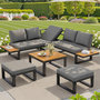Voir la diapositive 1 : MERAX Salon de jardin 7 places avec, canapé angle, dossier réglable, poufs et table