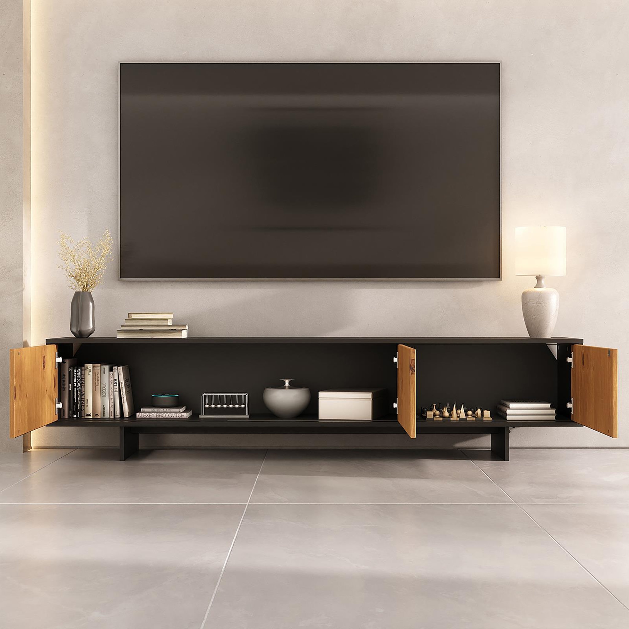Voir la diapositive 4 : IDIMEX Meuble tv arto l 184 cm 3 portes en bois