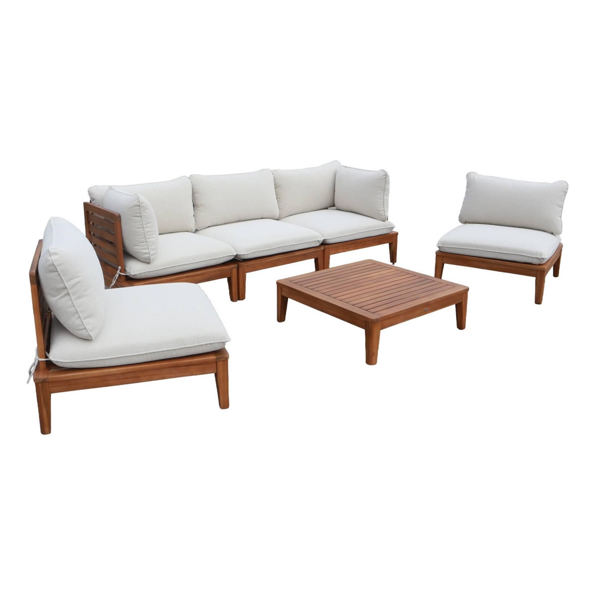 SWEEEK Salon de jardin modulable bois d'acacia et bouclette 5 places beige - Yona