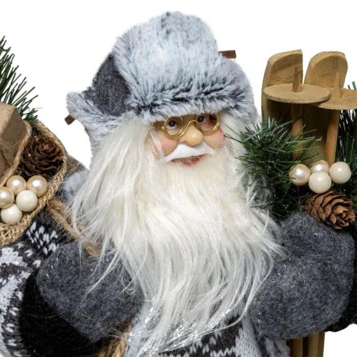 ATMOSPHERA Père Noël Déco Traditionnel  Ski  29cm Gris