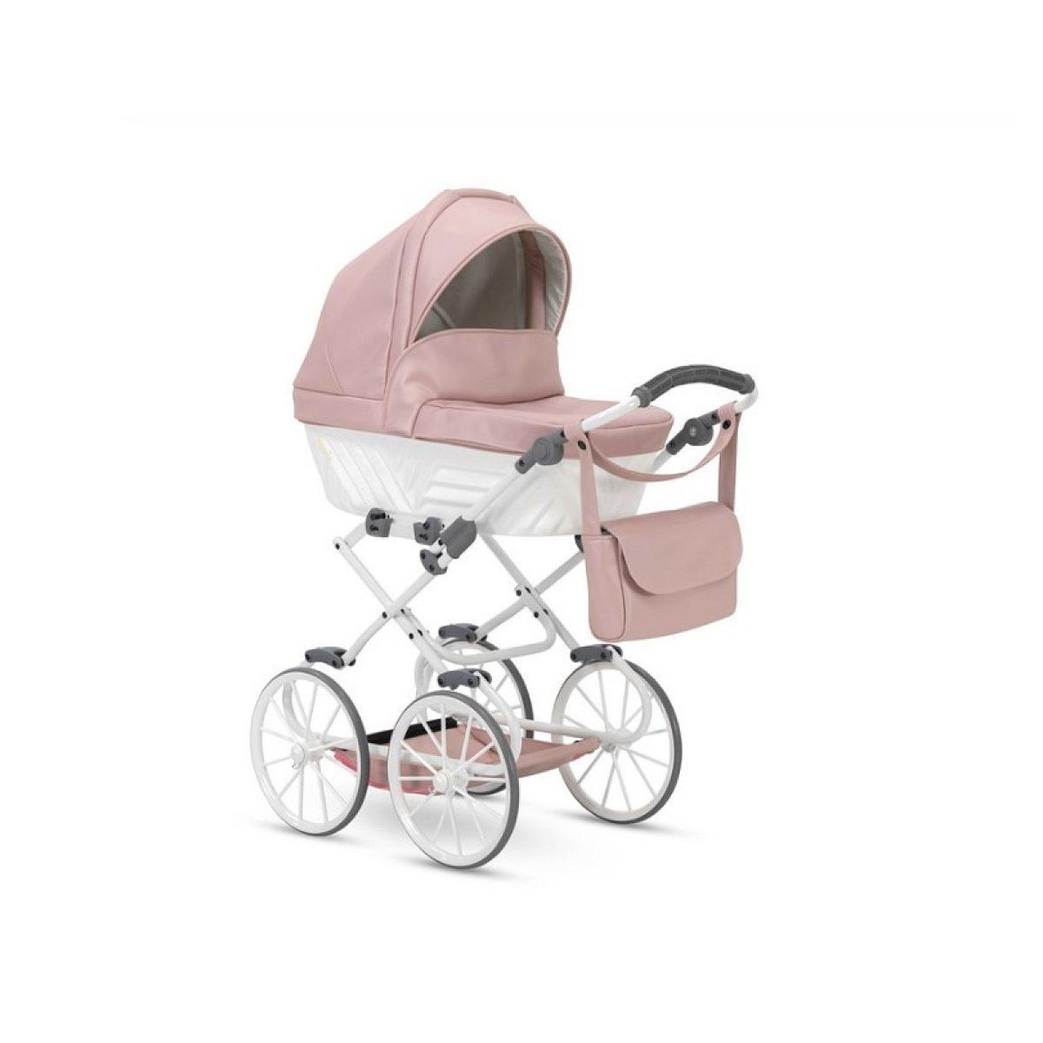 KUNERT Poussette poupée rose métallisé cadre blanc